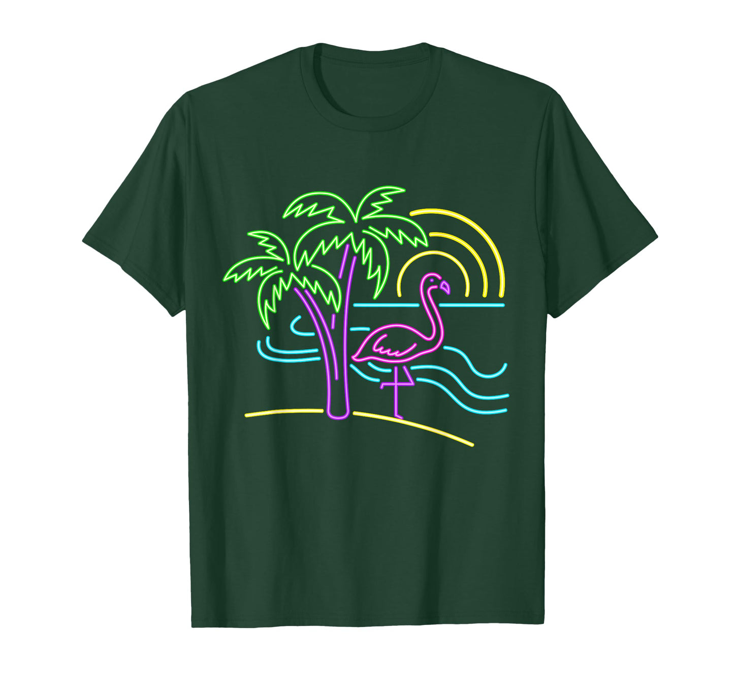 Vintage 80s Pink Flamingo Palm Tree Summer Vacation Beach T-Shirt