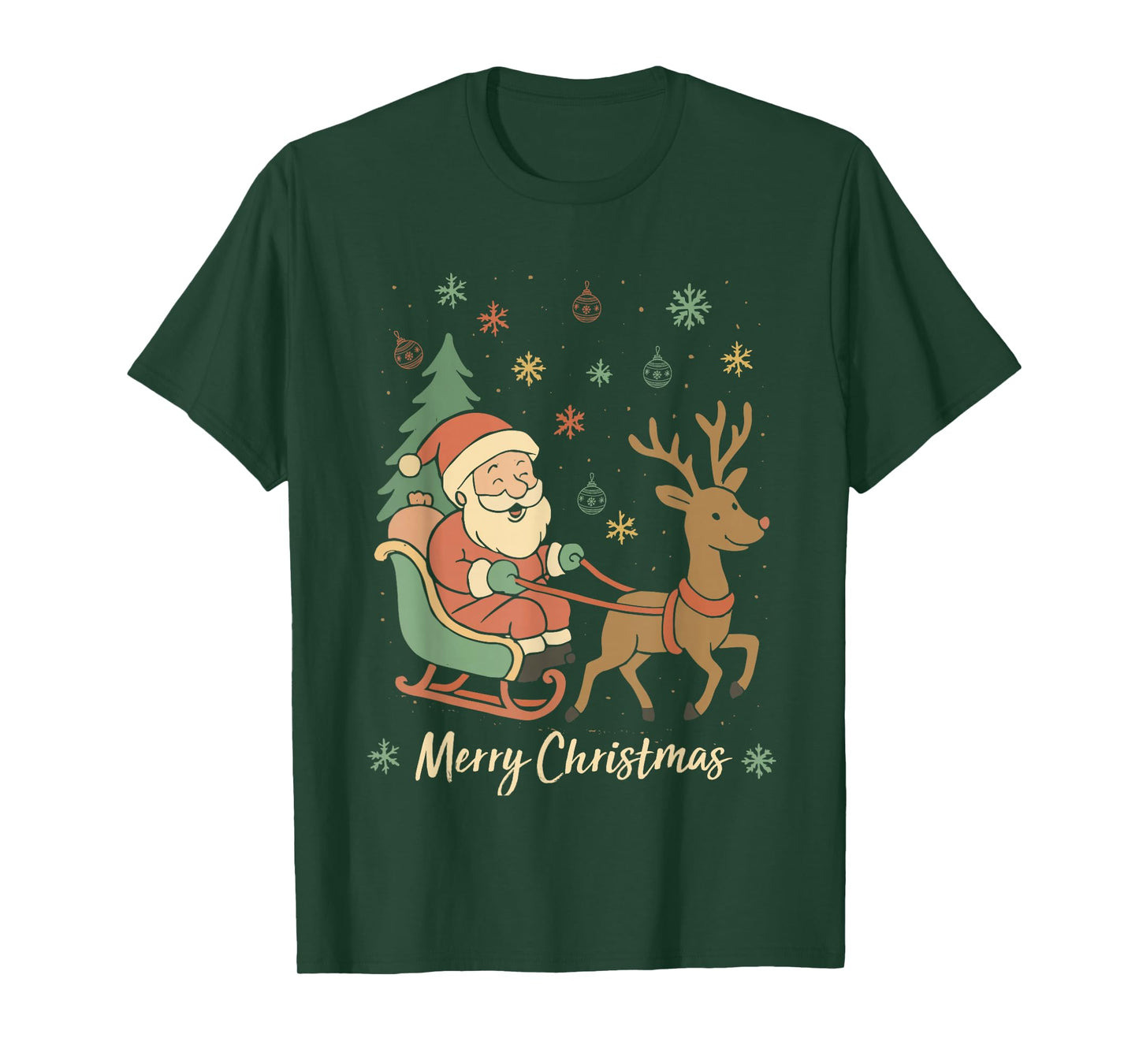 Funny Merry Christmas Santa Sleigh Reindeer Xmas Family T-Shirt