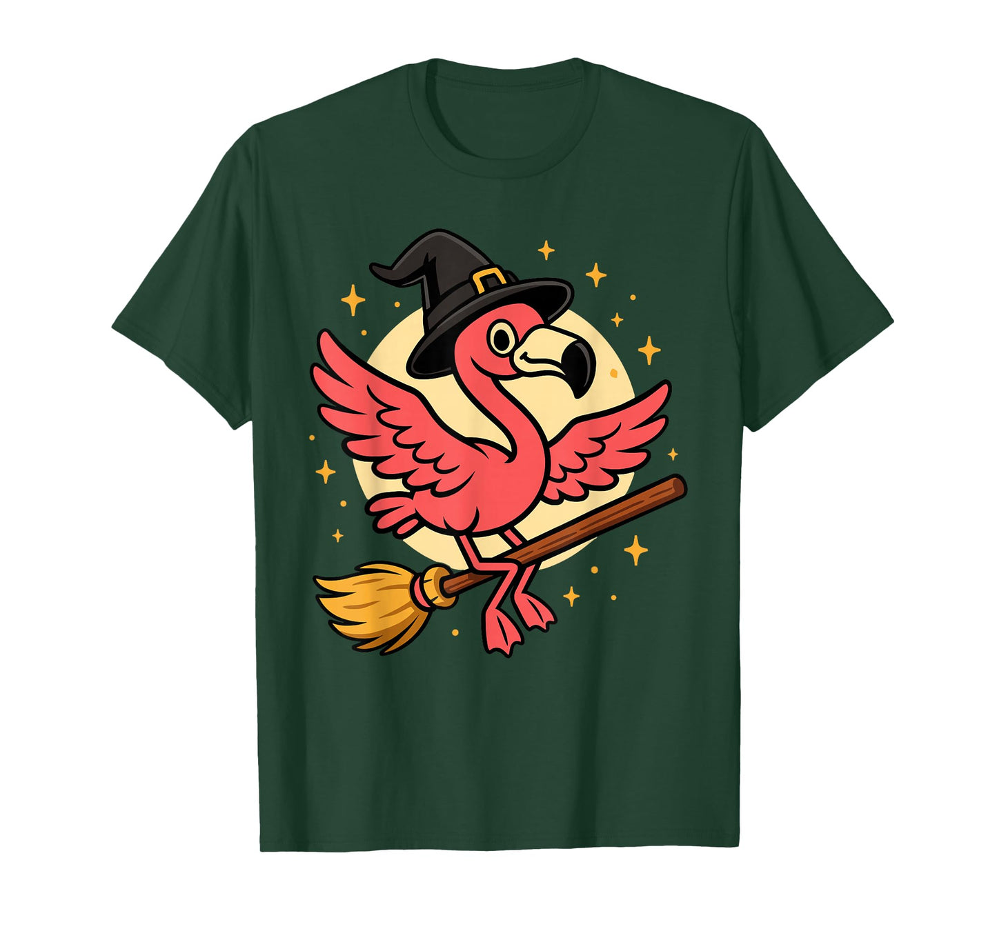 Cute Flamingo Witch Riding Broomstick Halloween Costume T-Shirt
