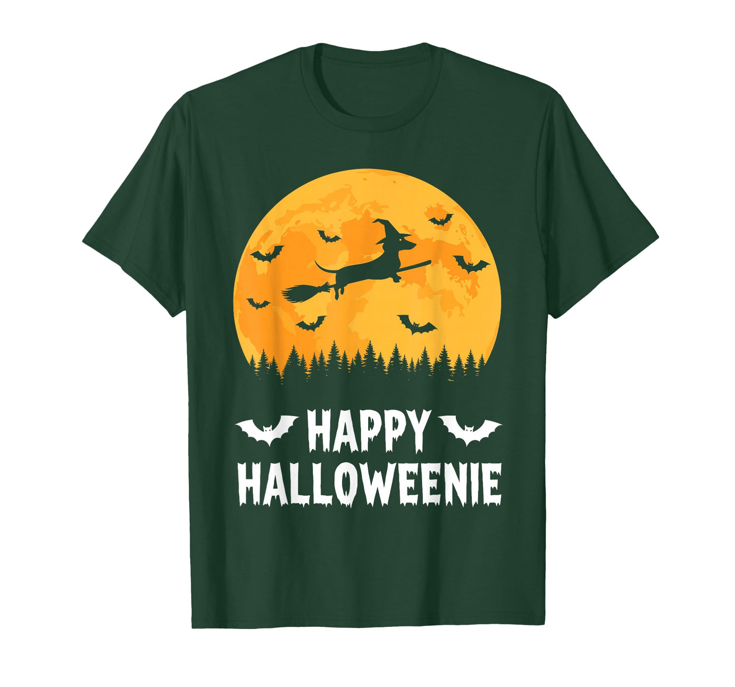 Happy Halloweenie Funny Halloween Dachshund Flying Witch T-Shirt
