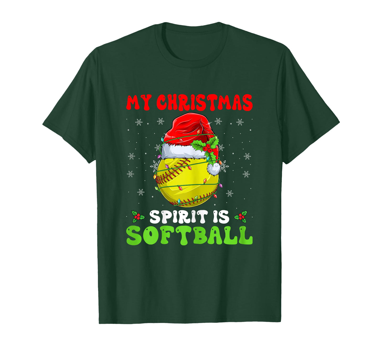 My Christmas Spirit is Softball - Santa Hat Softball Player T-Shirt