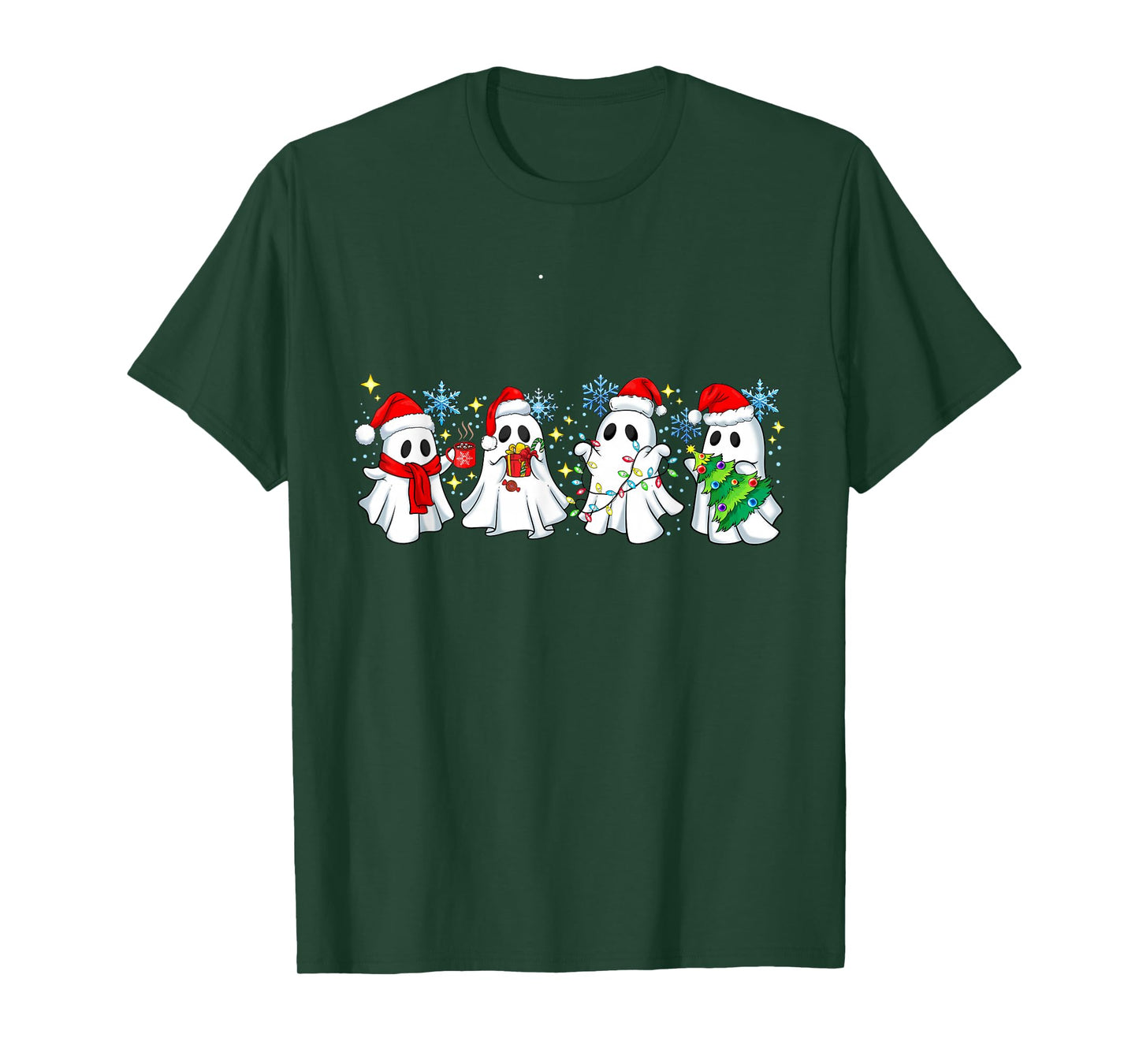 Cute Christmas Boos Pine Tree Boo Halloween Light Santa T-Shirt