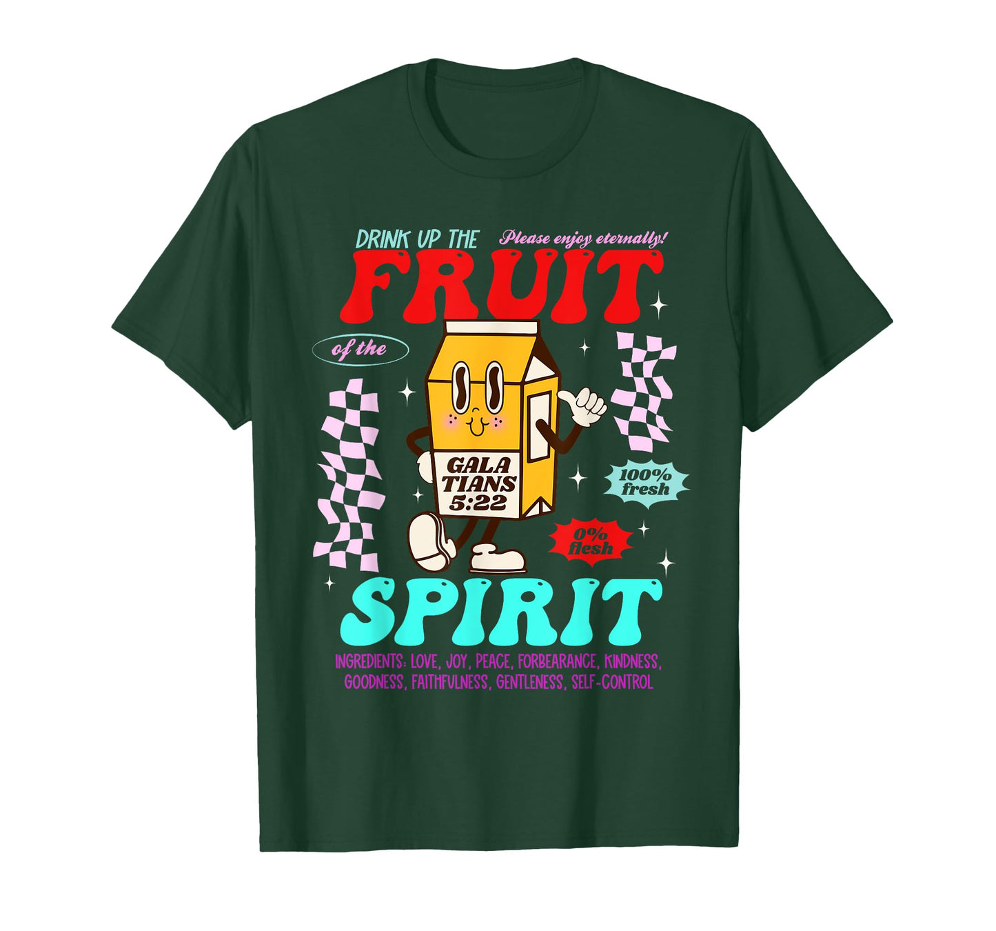 Drink Up Fruit Of The Spirit Christian Milk Bottle Checkered T-Shirt