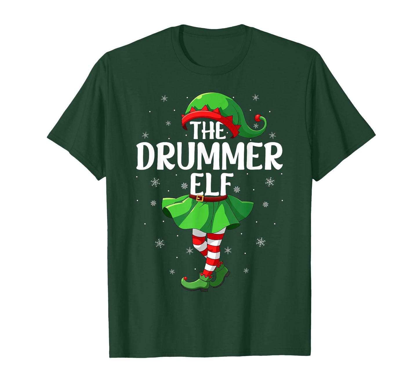 Drummer Elf Christmas Girls Women Elf Squad Xmas Family T-Shirt