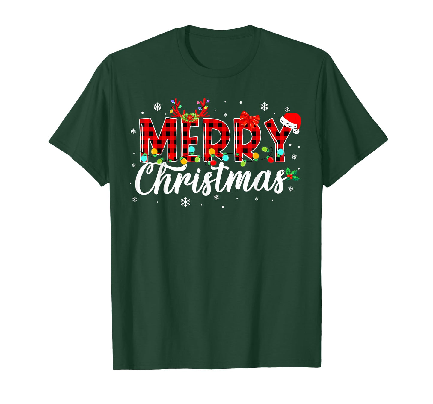 Merry Christmas Buffalo Plaid Red Santa Family Matching Xmas T-Shirt
