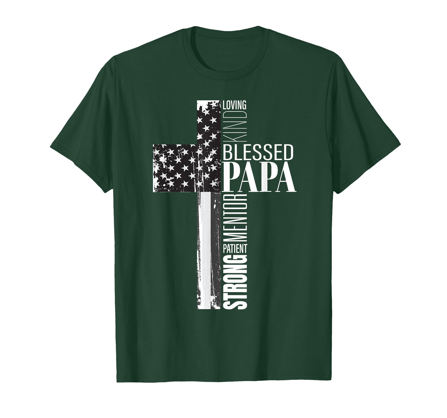 Blessed Papa American Flag Christian Religious Fathers Day T-Shirt for Men