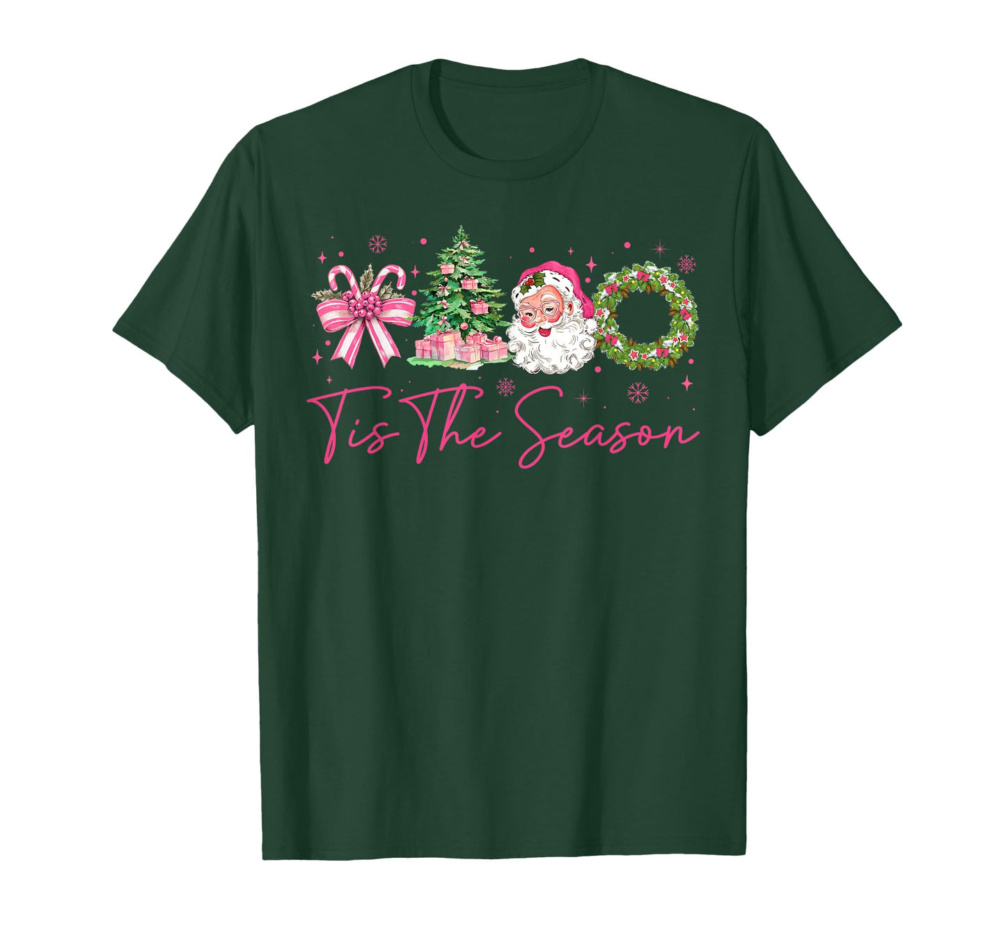 Tis The Season Pink Santa Christmas Coquette Bow Women T-Shirt