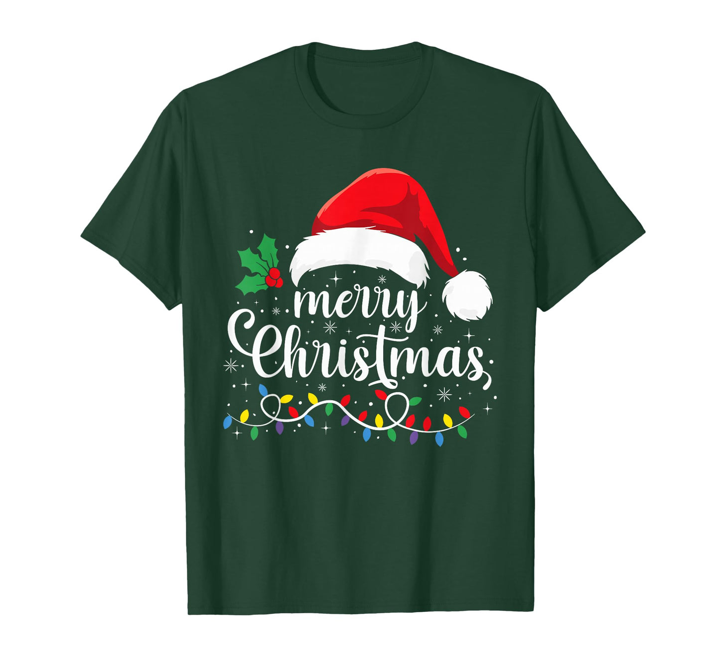 Merry Christmas Lights Red Santa Hat Xmas Family Men Women T-Shirt