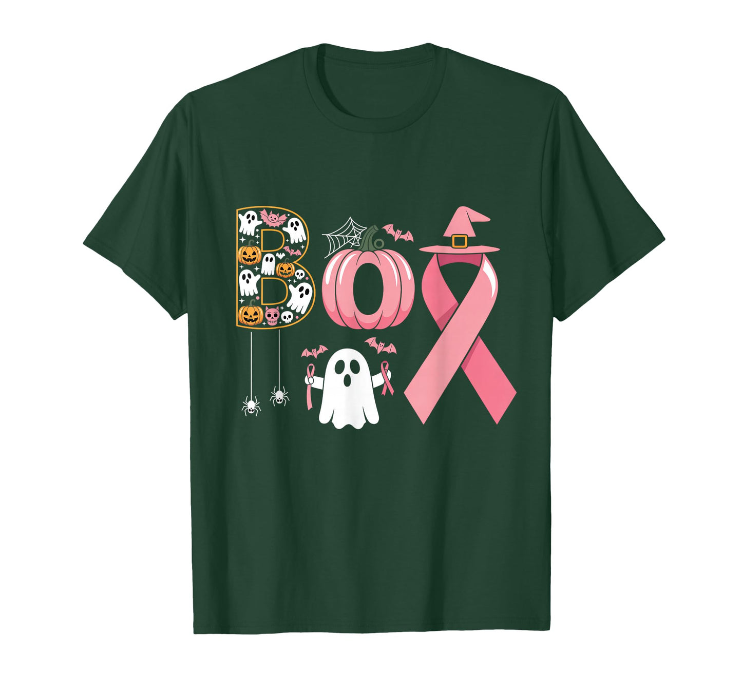 Boo Halloween Pink Pumpkin Ribbon Breast Cancer Awareness T-Shirt