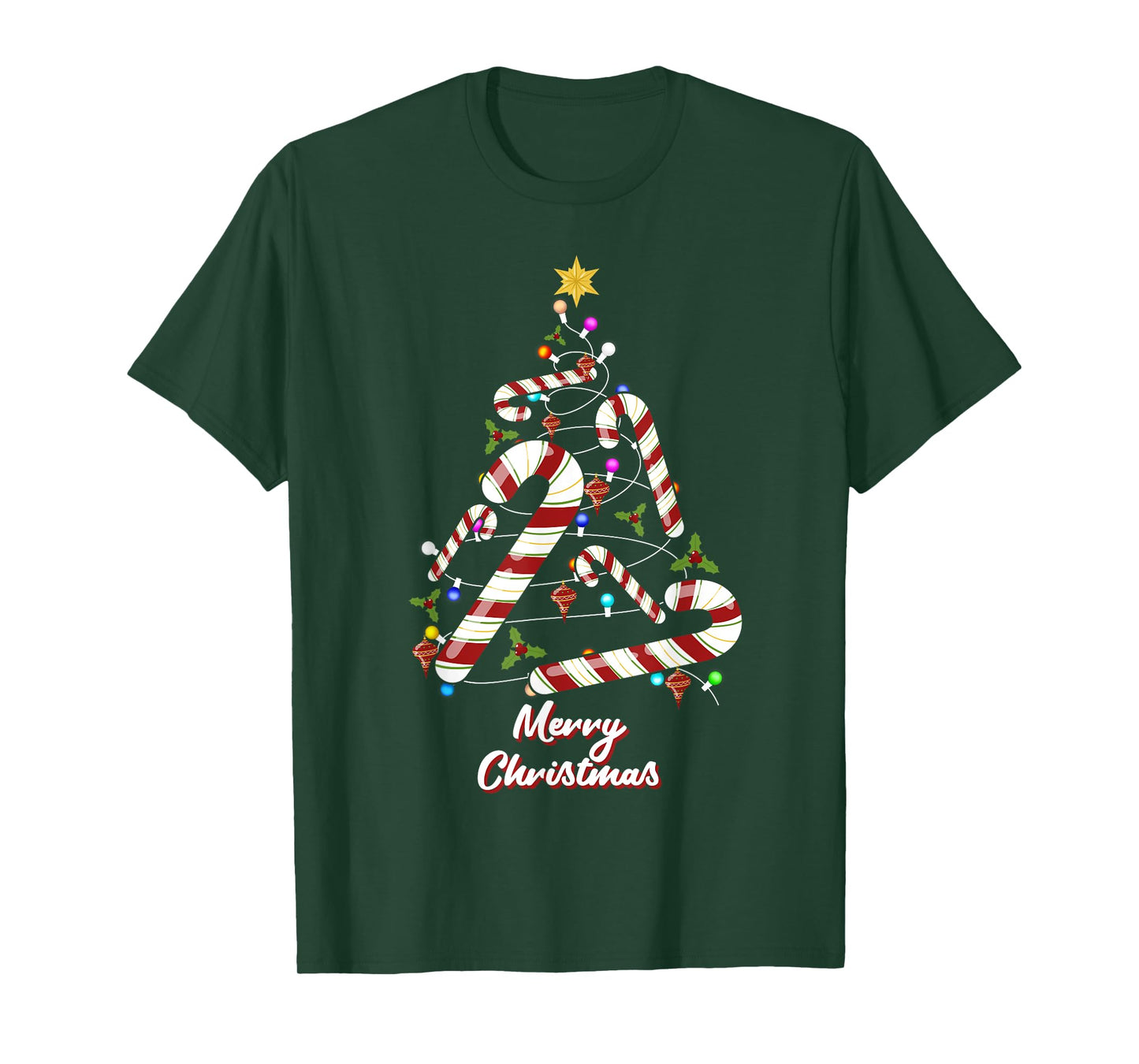 Merry Christmas Candy Cane Xmas Tree Women Boy Kid T-Shirt