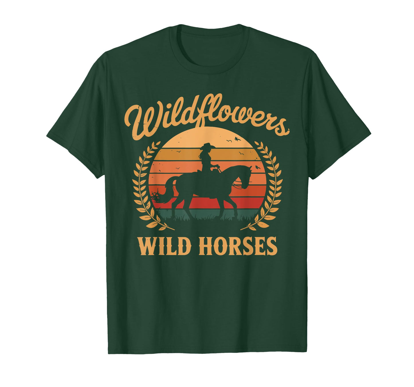 Wild Flowers And Wild Horses Retro Southern Sunset Cowgirl T-Shirt