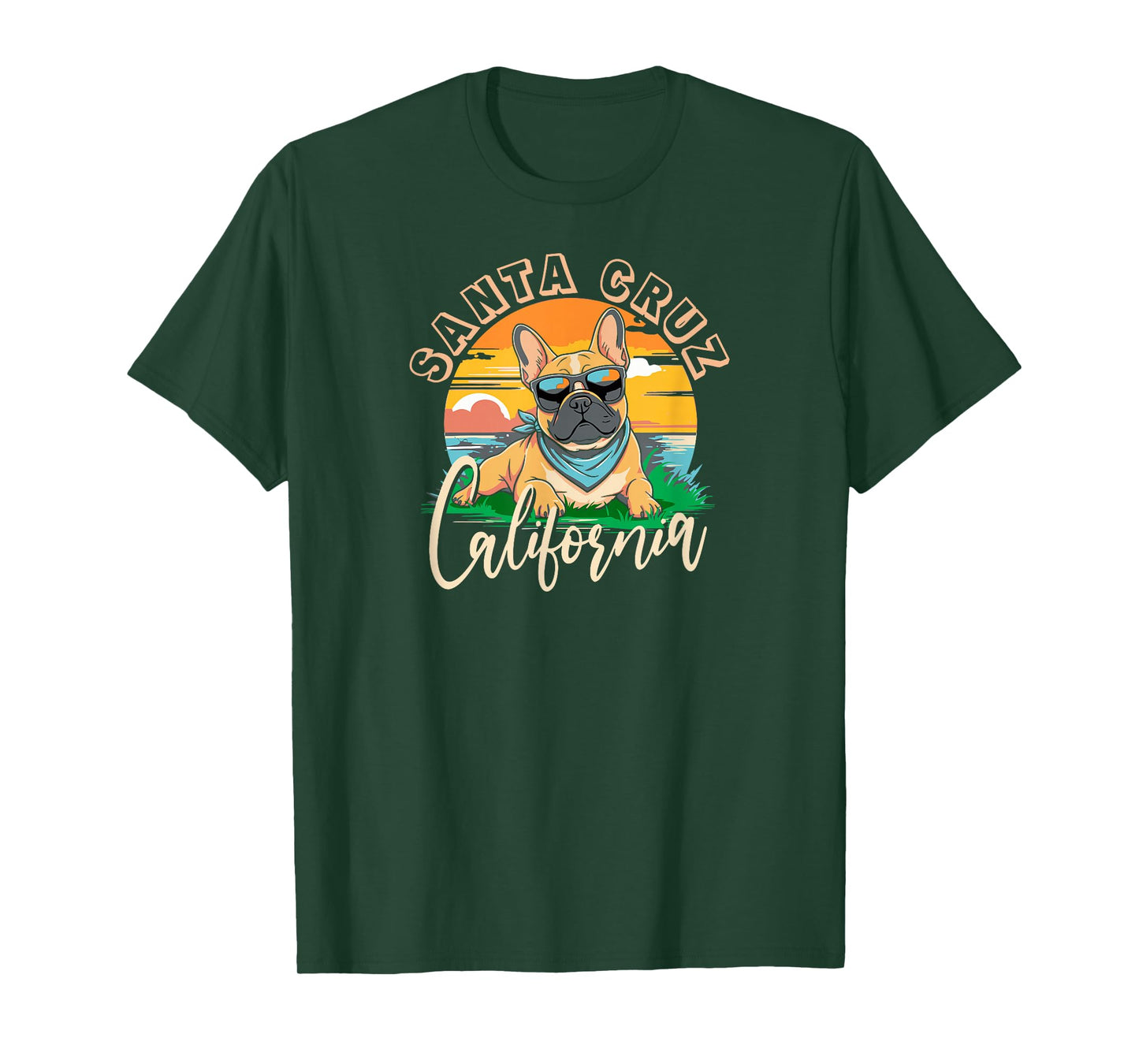 Retro Santa Cruz California Beach French Bulldog Dog Breed T-Shirt