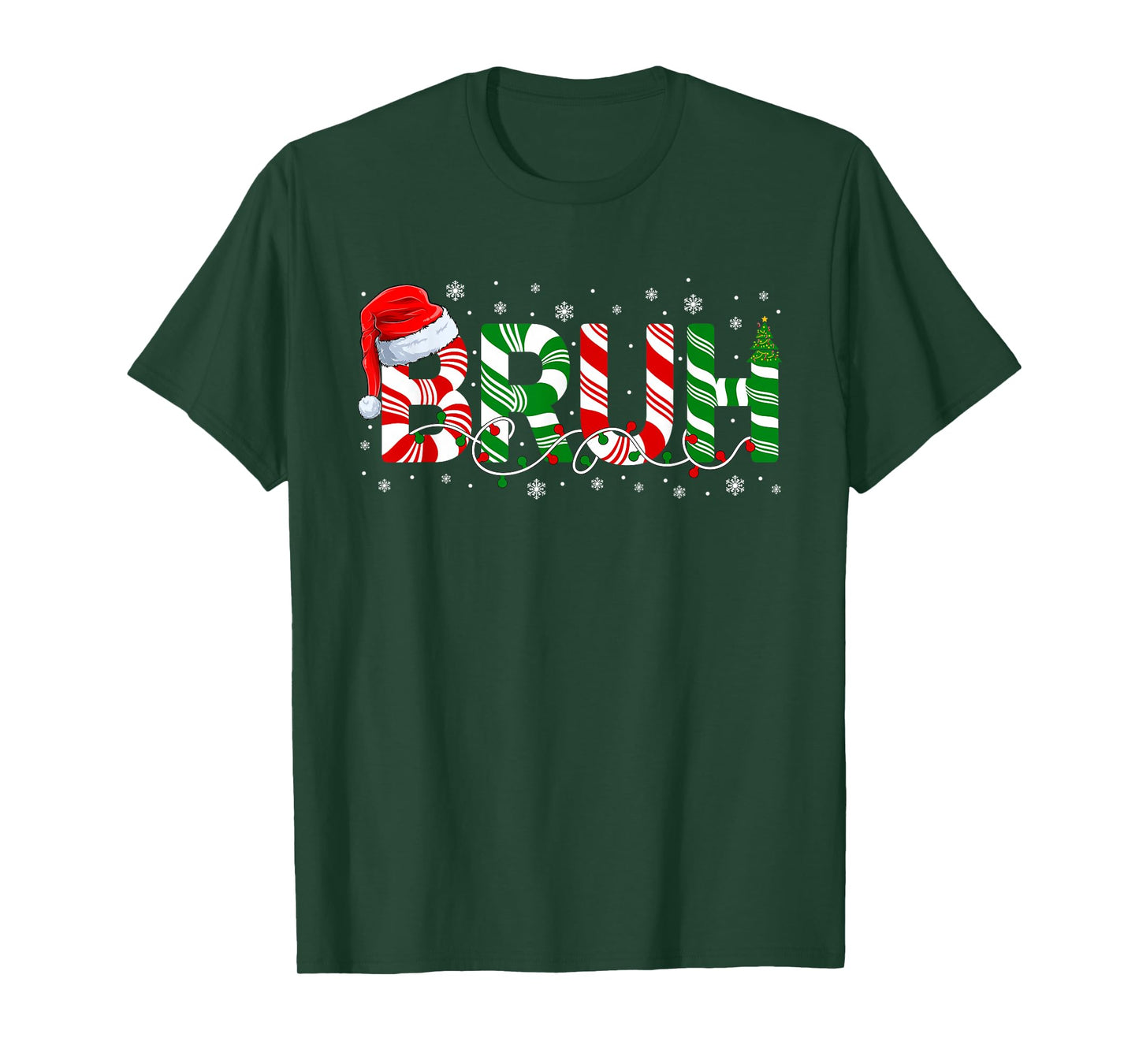 Bruh Funny Christmas Red Green Santa Hat Lights Xmas Pajamas T-Shirt
