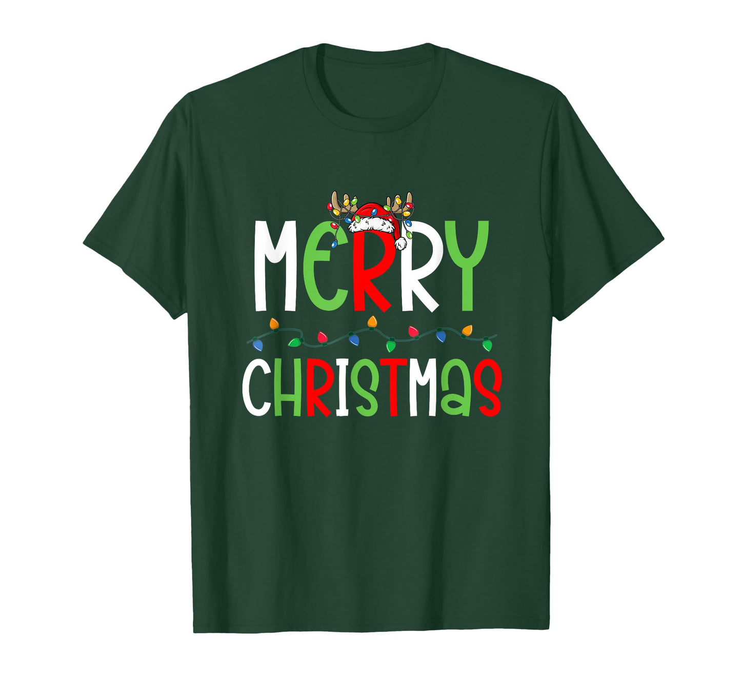 Merry Christmas Lights Reindeer Santa Holiday Outfit T-Shirt