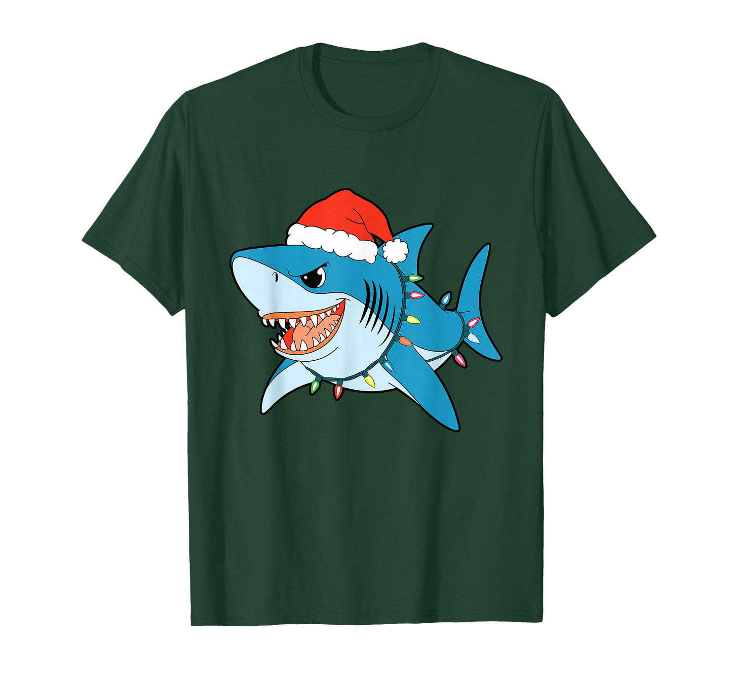 Santa Shark Christmas Lights Sharkmas Tree Xmas Boys Men Tee T-Shirt