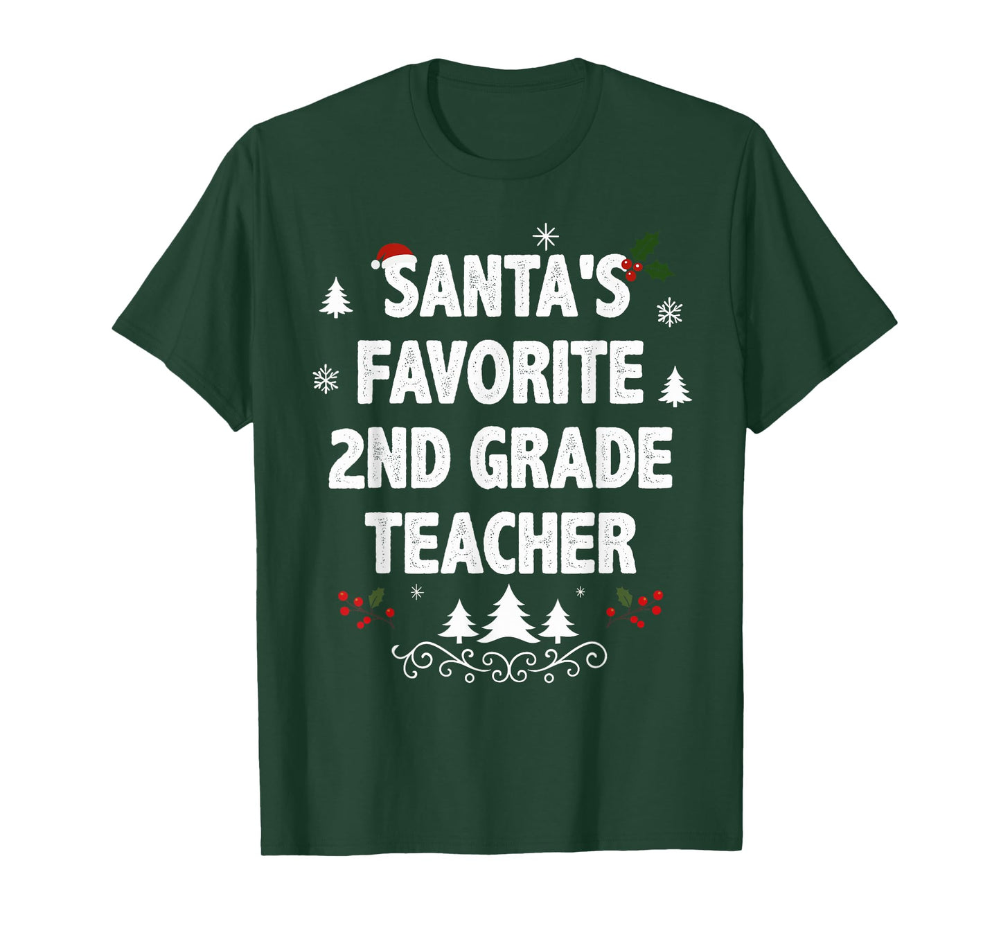 Santa's Favorite 2nd Grade Teacher Funny Christmas Pajamas T-Shirt