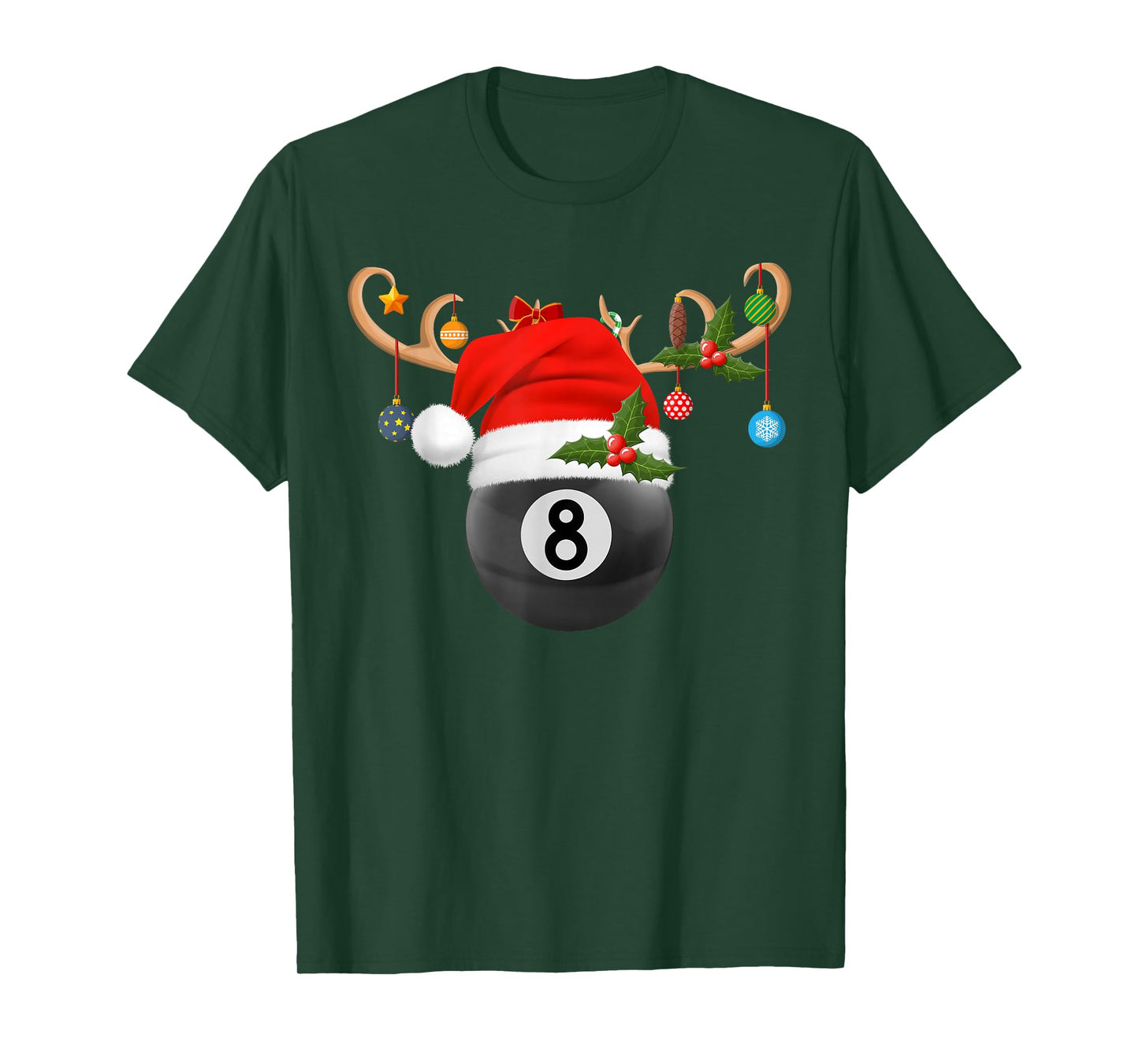 8 Ball Billiard Christmas Reindeer Santa Sports Player Xmas T-Shirt