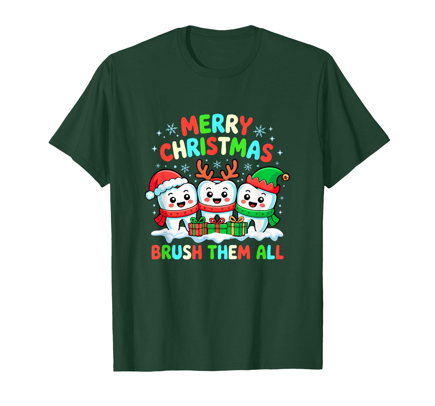 Merry Christmas Brush All Santa Elf Reindeer Teeth Dentist T-Shirt