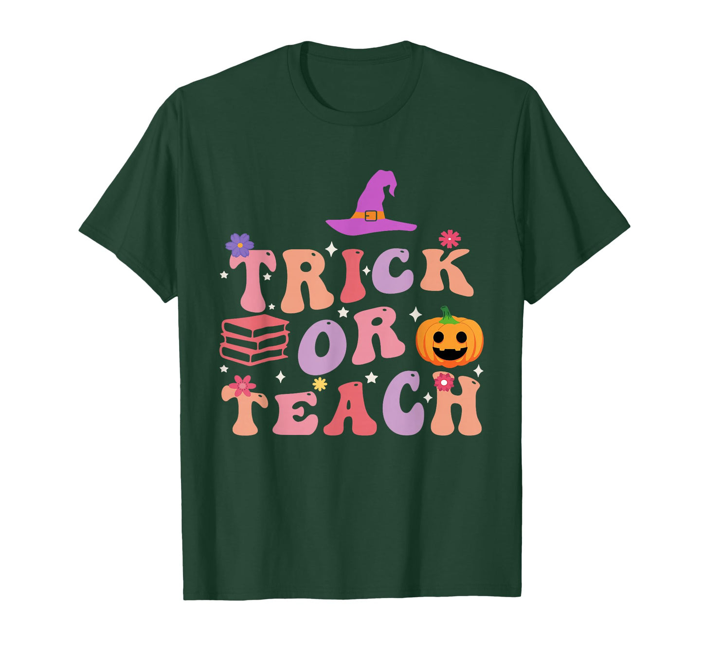 Trick Or Teach Halloween Teacher Pumpkin Witch T-Shirt