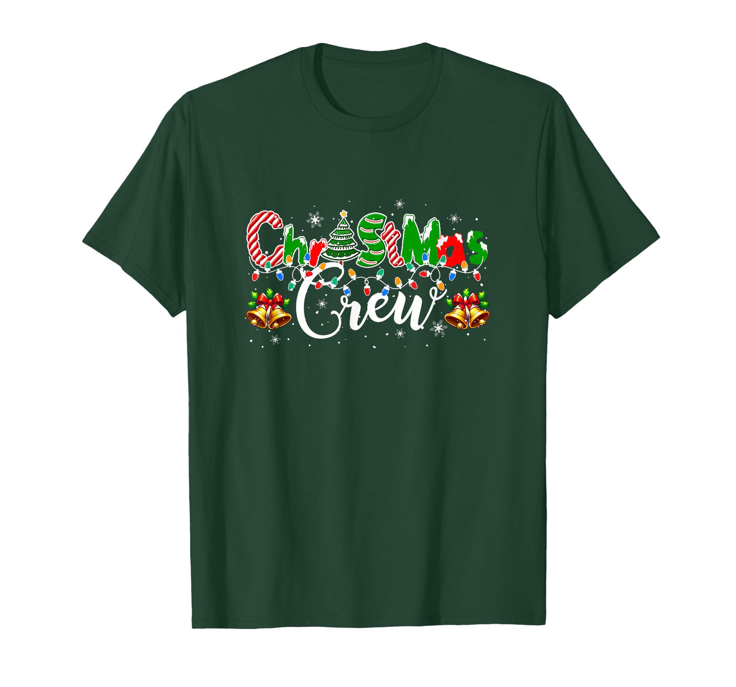 Christmas Crew Colorful Lights Xmas Tree Lover Family Group T-Shirt