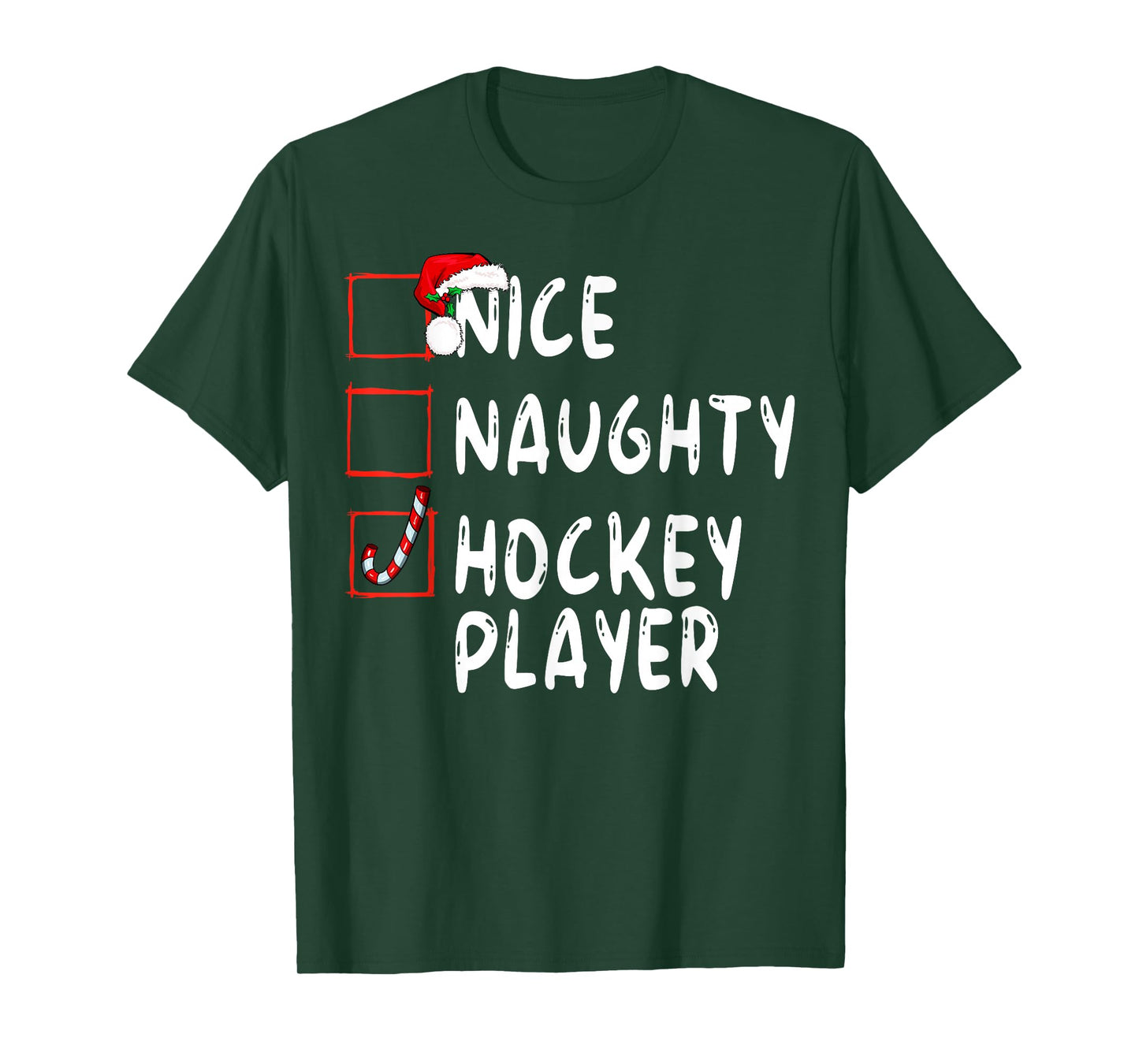 Nice Naughty Hockey Player Christmas Santa Claus T-Shirt