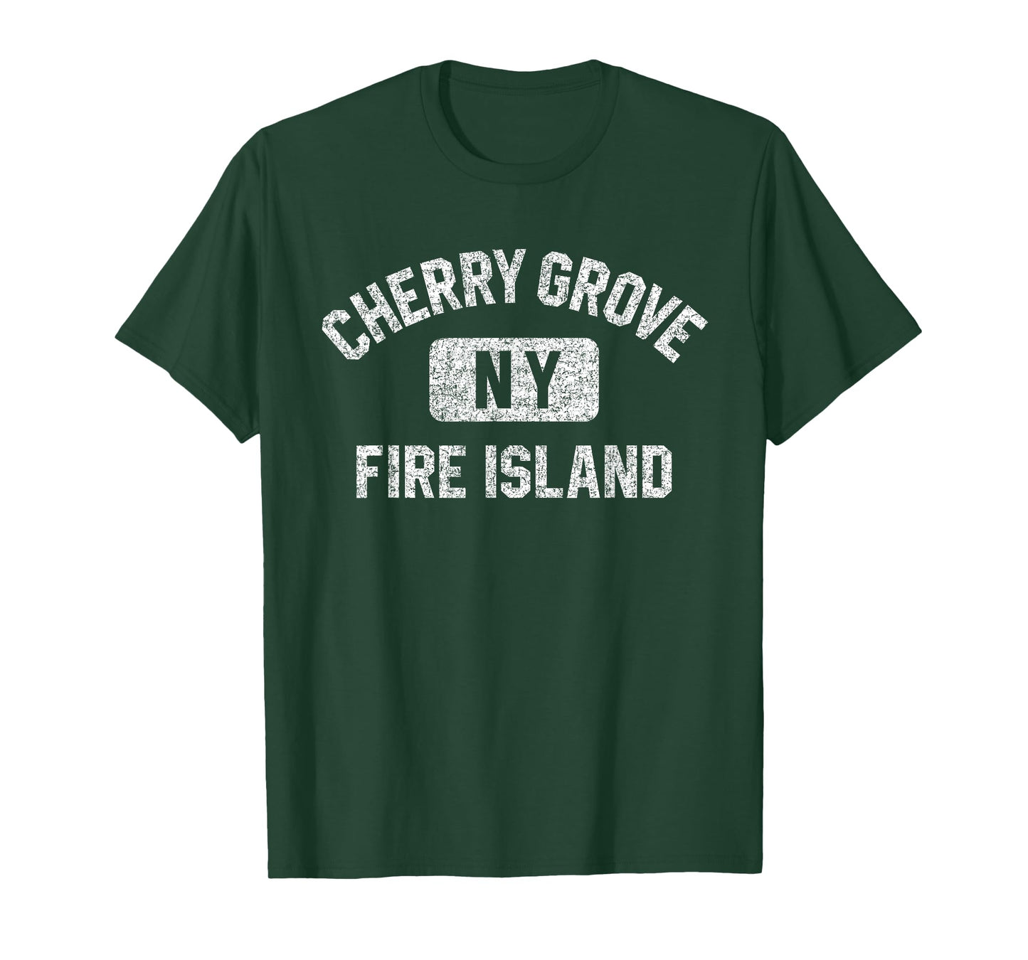 Cherry Grove Fire Island NY Gym Style Distressed White Print T-Shirt