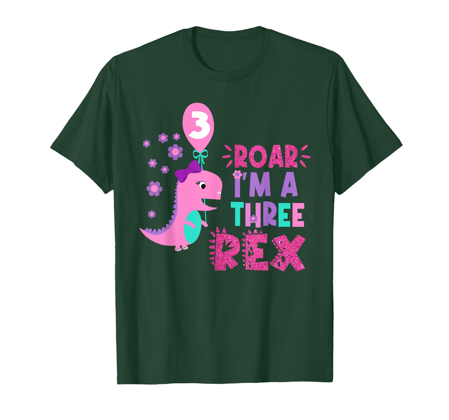 Roar I'm A Three Rex Birthday Girl Dinosaur Lover 3 Year Old T-Shirt