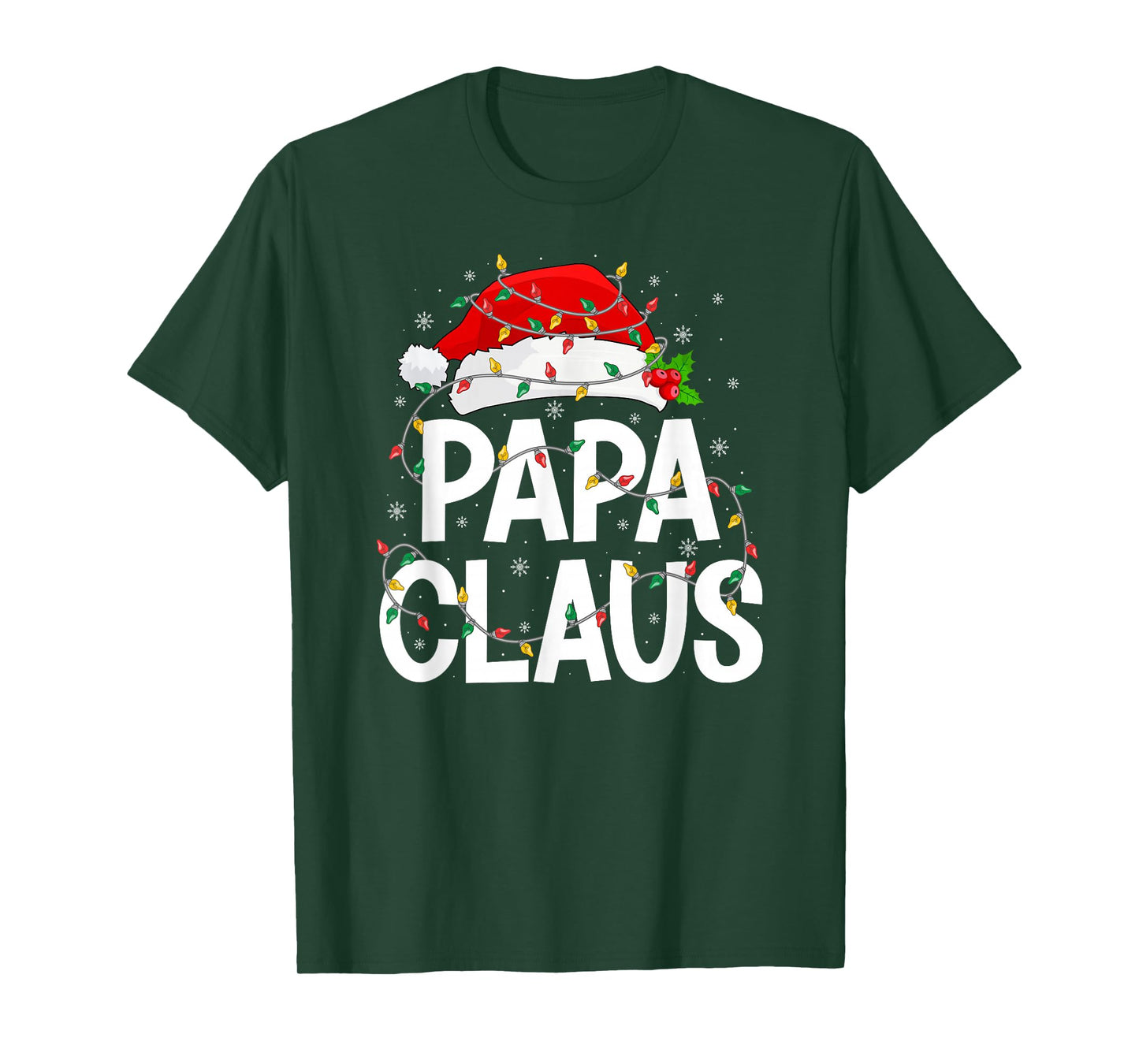 Papa Claus Christmas Lights Matching Family Santa Hat Xmas T-Shirt