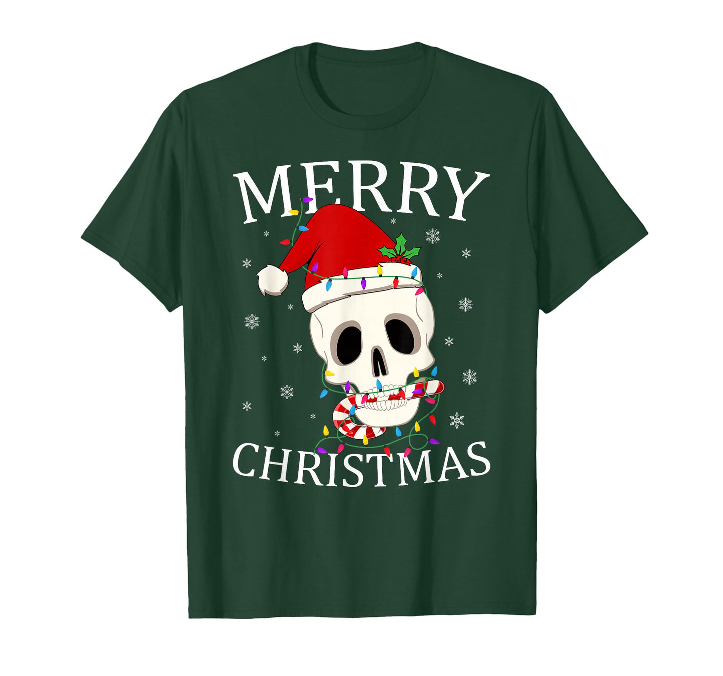 Merry Christmas Skeleton Skull Xmas Lights Men Women T-Shirt