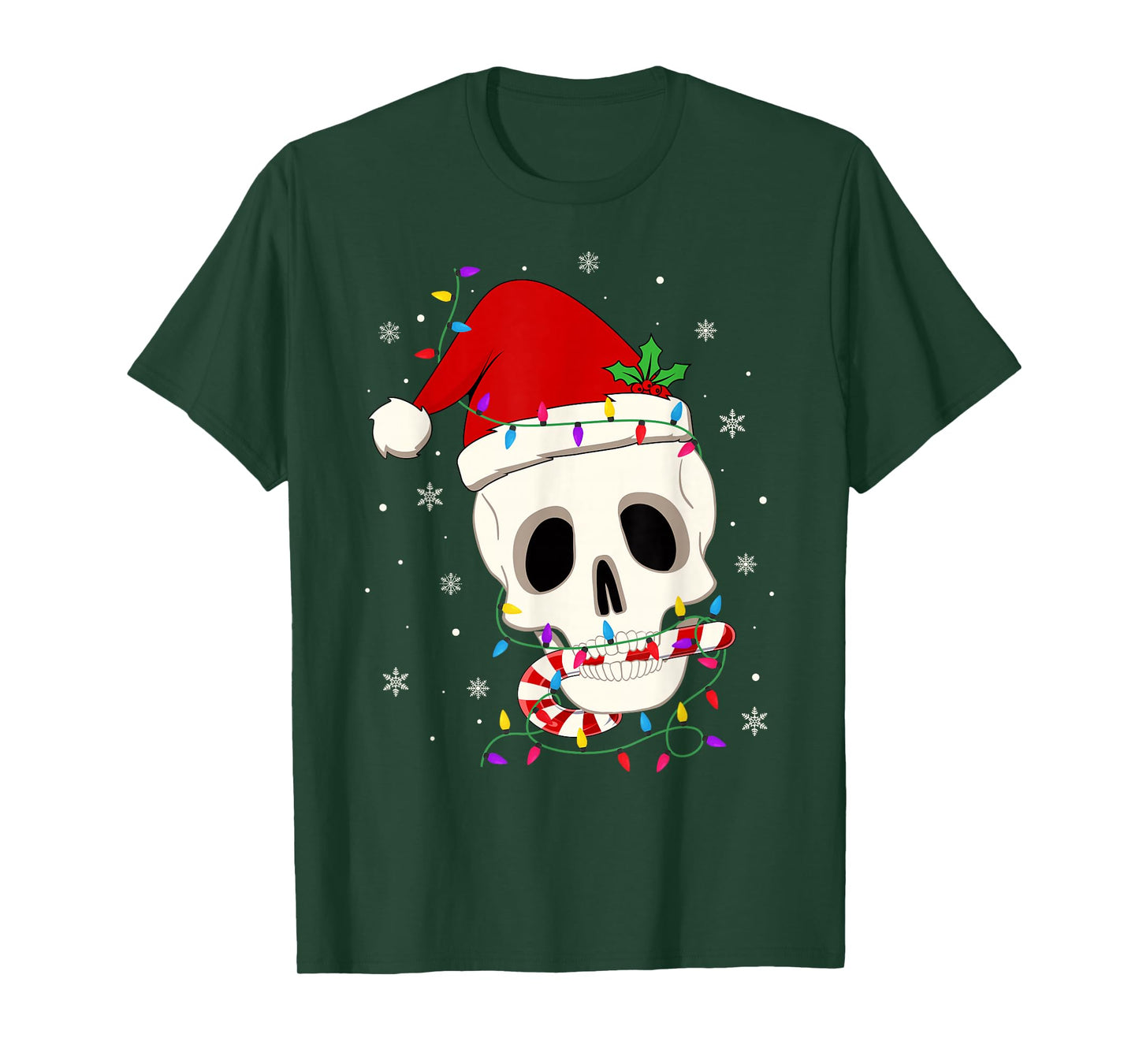 Skeleton Skull Scary Xmas Lights Funny Santa Hat Christmas T-Shirt