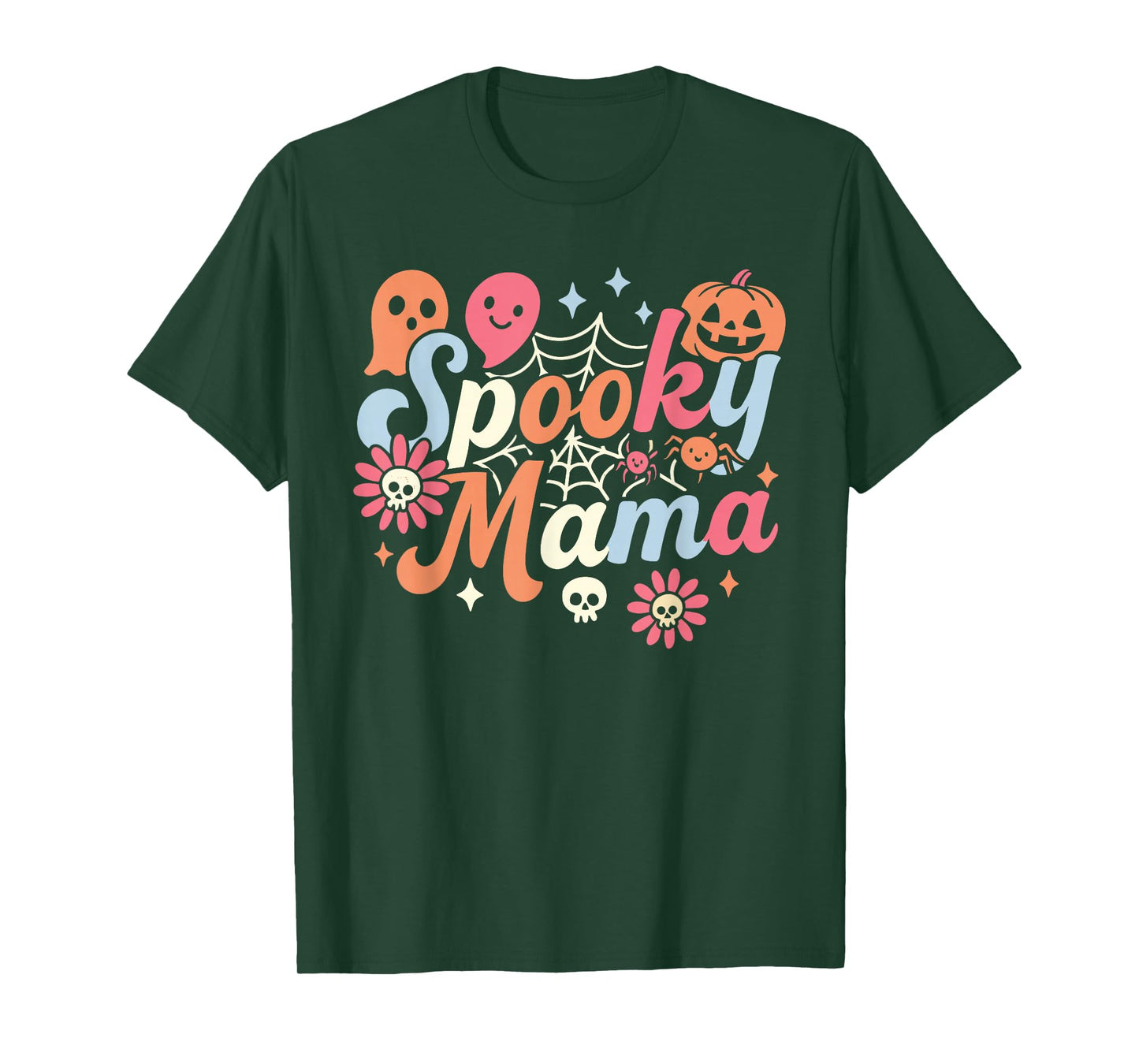 Spooky Mama Funny Mom Halloween Ghost Witch Bat T-Shirt