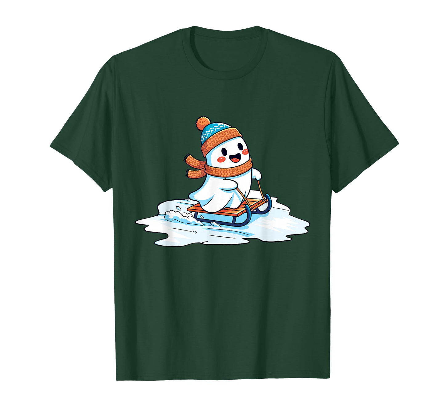 Cute Ghost Skii Winter Halloween Christmas Winterween T-Shirt