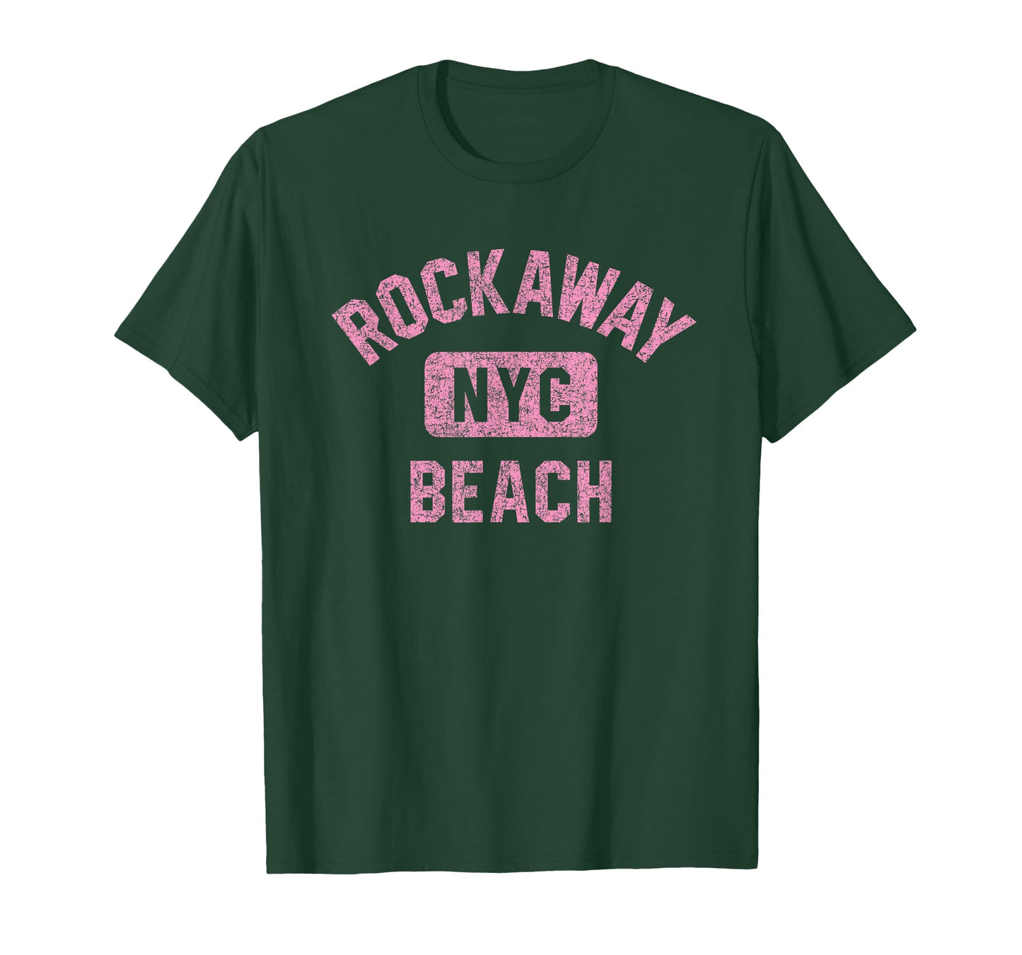 Rockaway Beach NYC Gym Style Distressed Pink Print T-Shirt