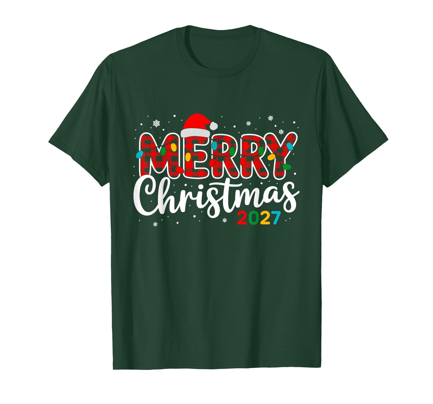 Merry Christmas 2027 Buffalo Plaid Santa Family Xmas 2027 T-Shirt