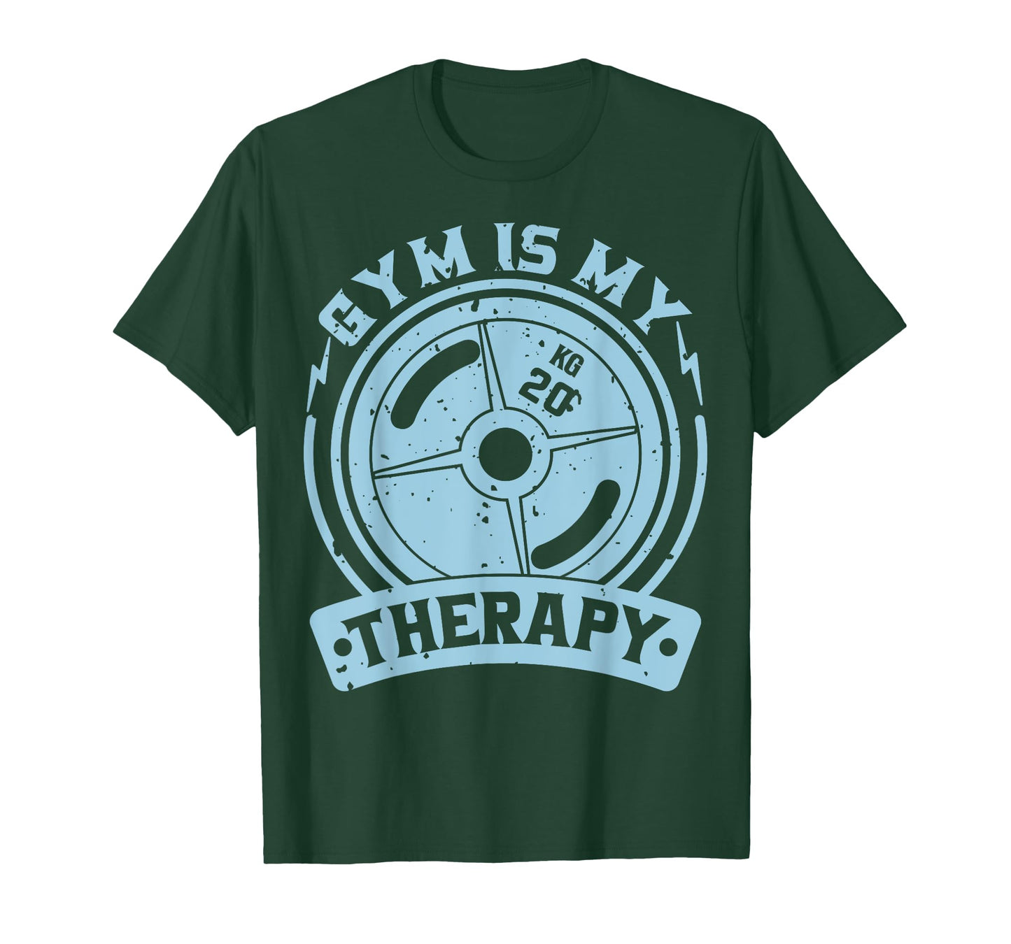 Motivation Workout Gift Gym Is My Therapy Unisex-Adult T-Shirt Black Short Sleeve Modern Graphic Letter Print Crew Neck Regular Fit Cotton 70% Polyester 30% Size 6