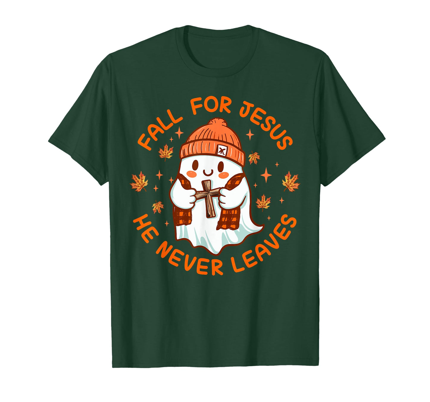 Fall For Jesus He Never Leave Cute Ghost Retro Halloween T-Shirt