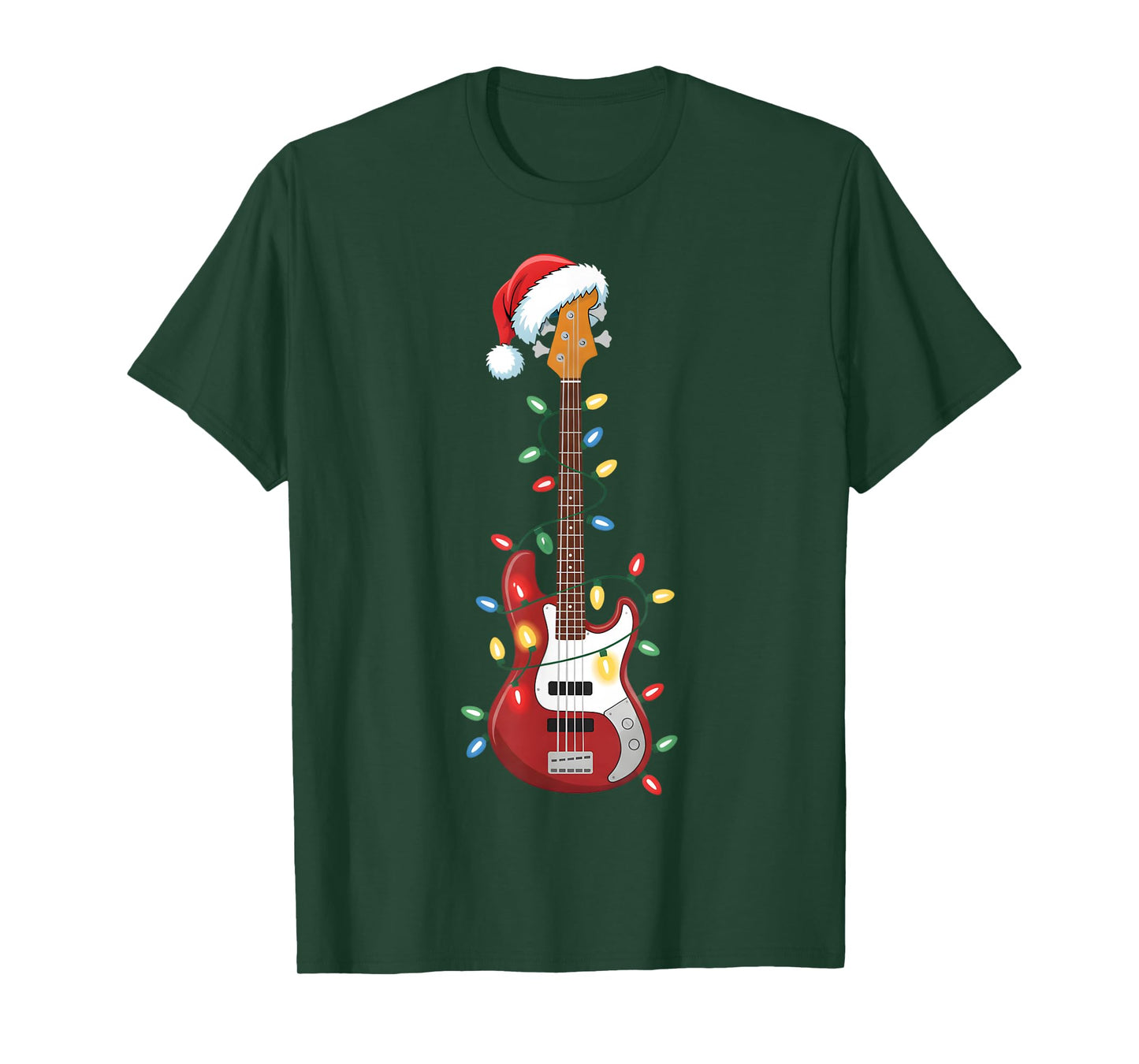 Guitar Santa Hat Christmas Lights Bass Player Guitarist Xmas T-Shirt