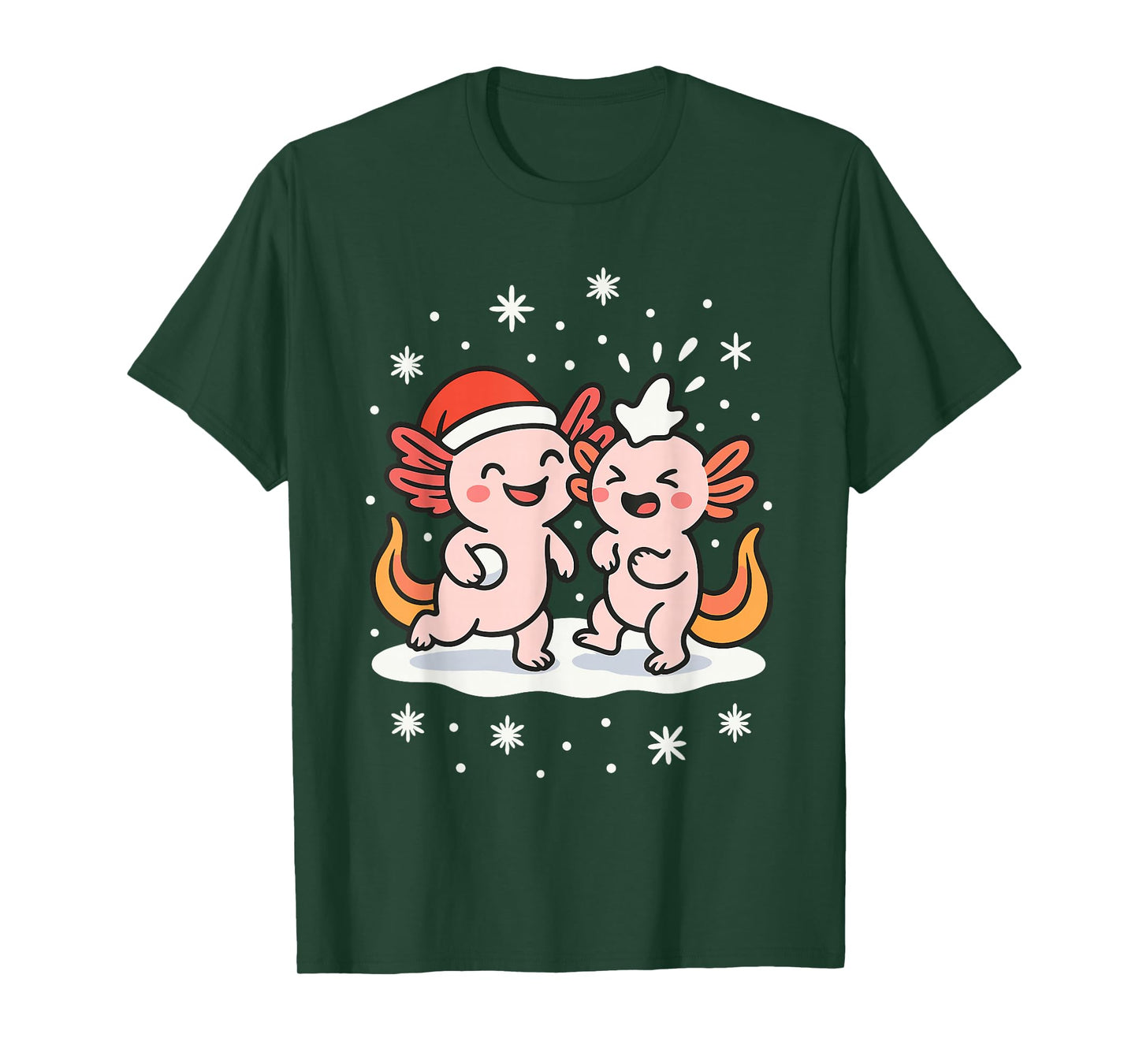 Funny Christmas Axolotl Snowball Fight Holiday T-Shirt