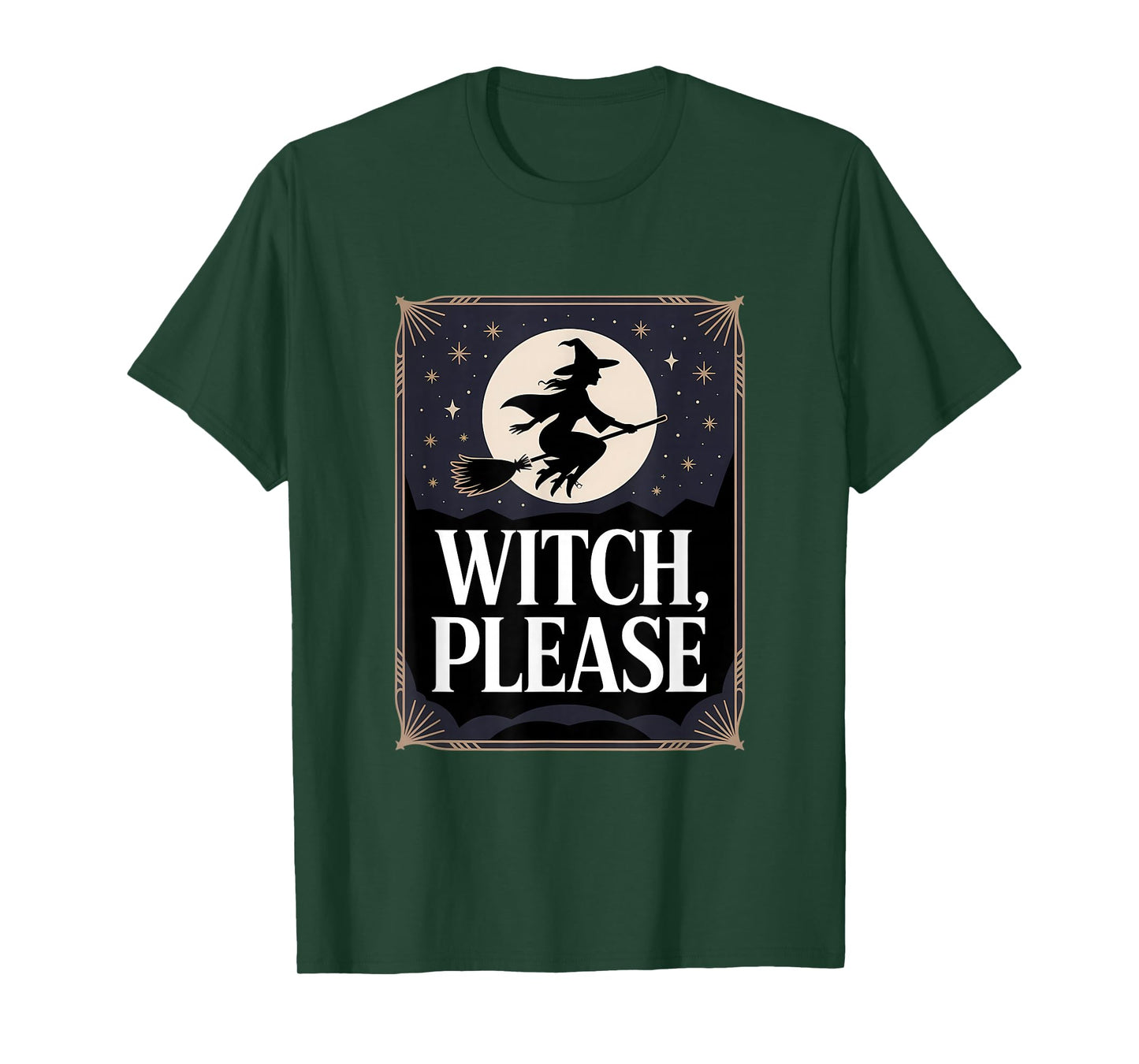 Witch Halloween Please Broomstick Moon Starry Night Magic T-Shirt