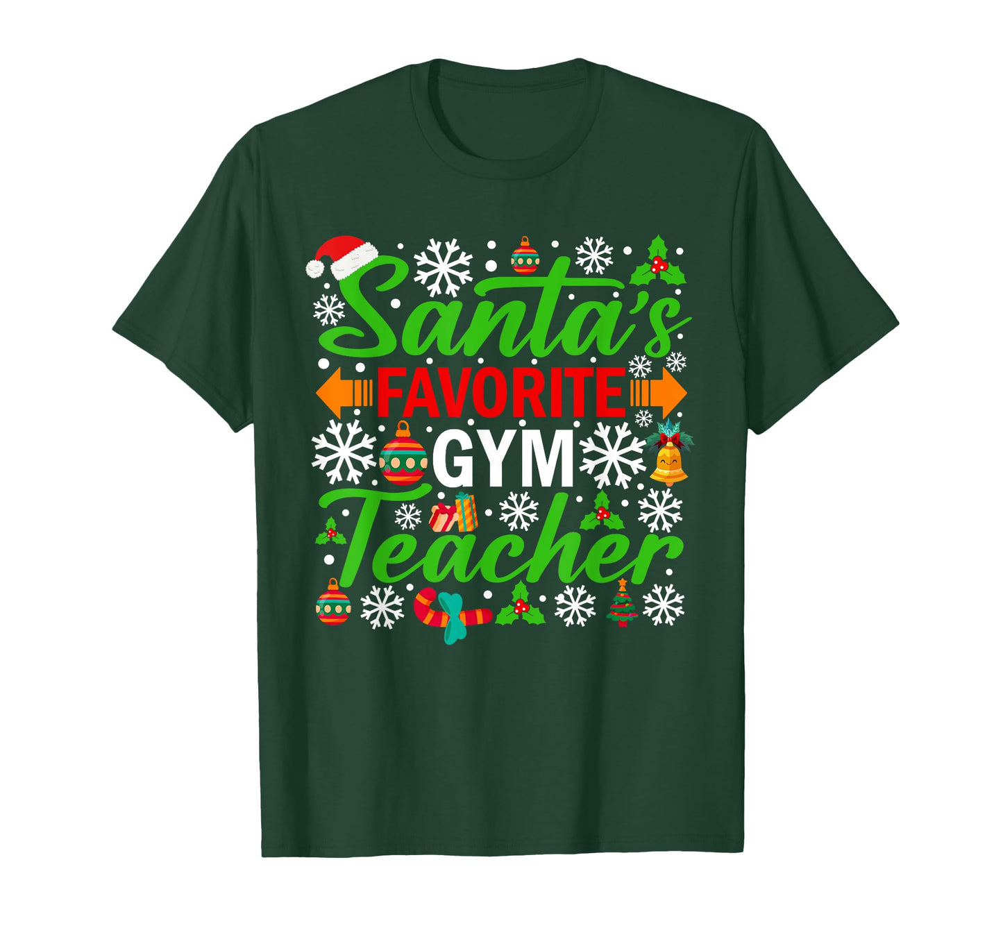 Santa's Favorite Gym Teacher Shirt Funny Christmas Xmas T-Shirt