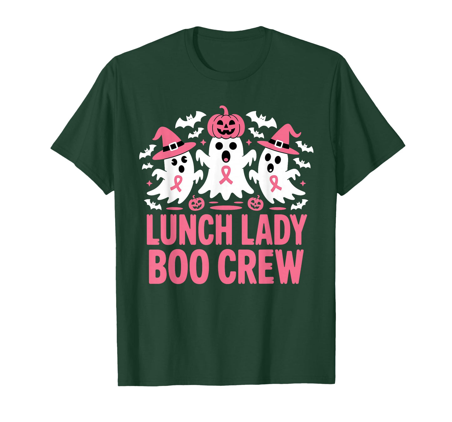 Ghost Lunch Lady Boo Crew Halloween Pink Cancer Ribbon Tees T-Shirt