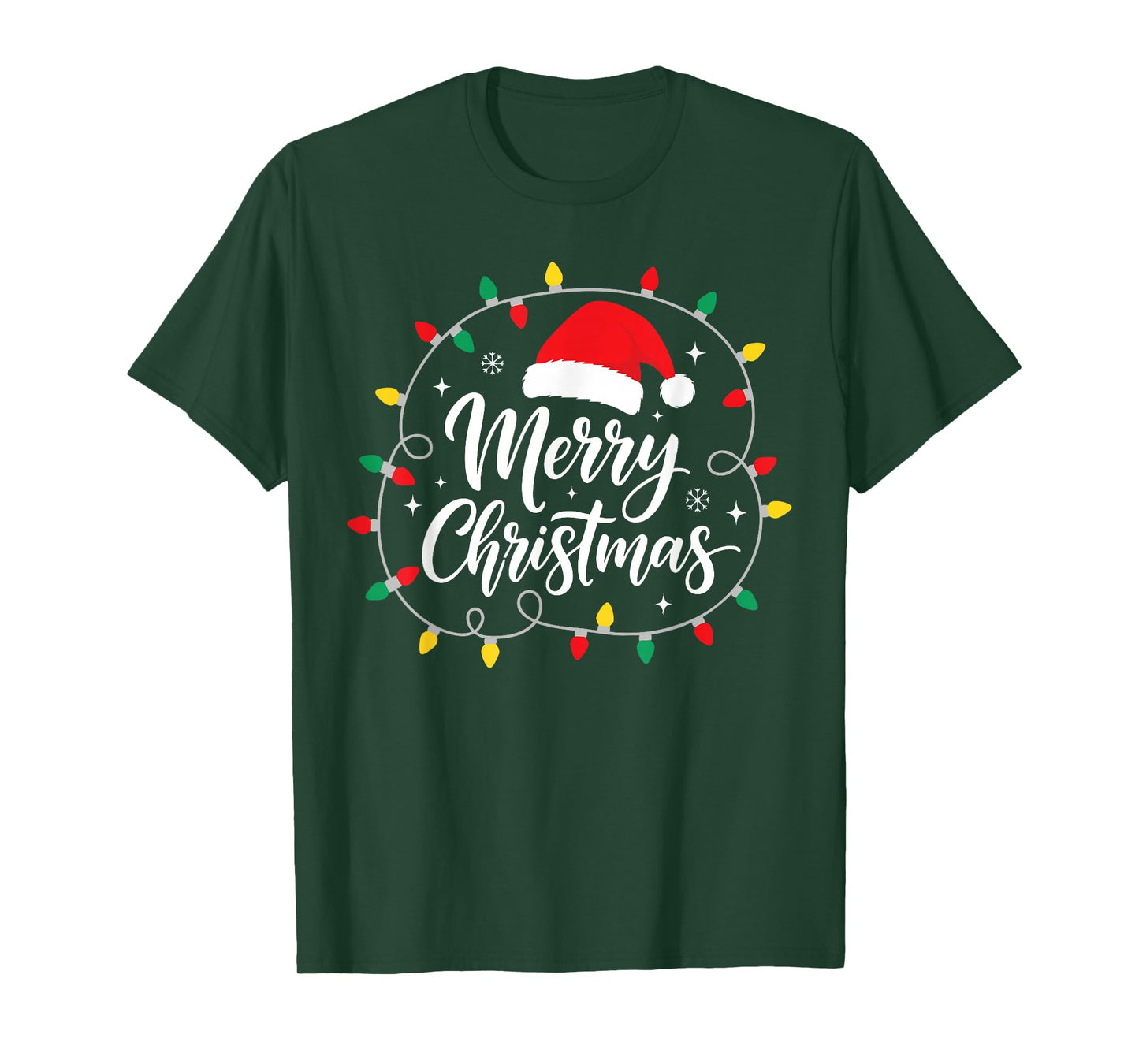 Merry Christmas Lights Red Santa Hat Xmas Family Men Women T-Shirt