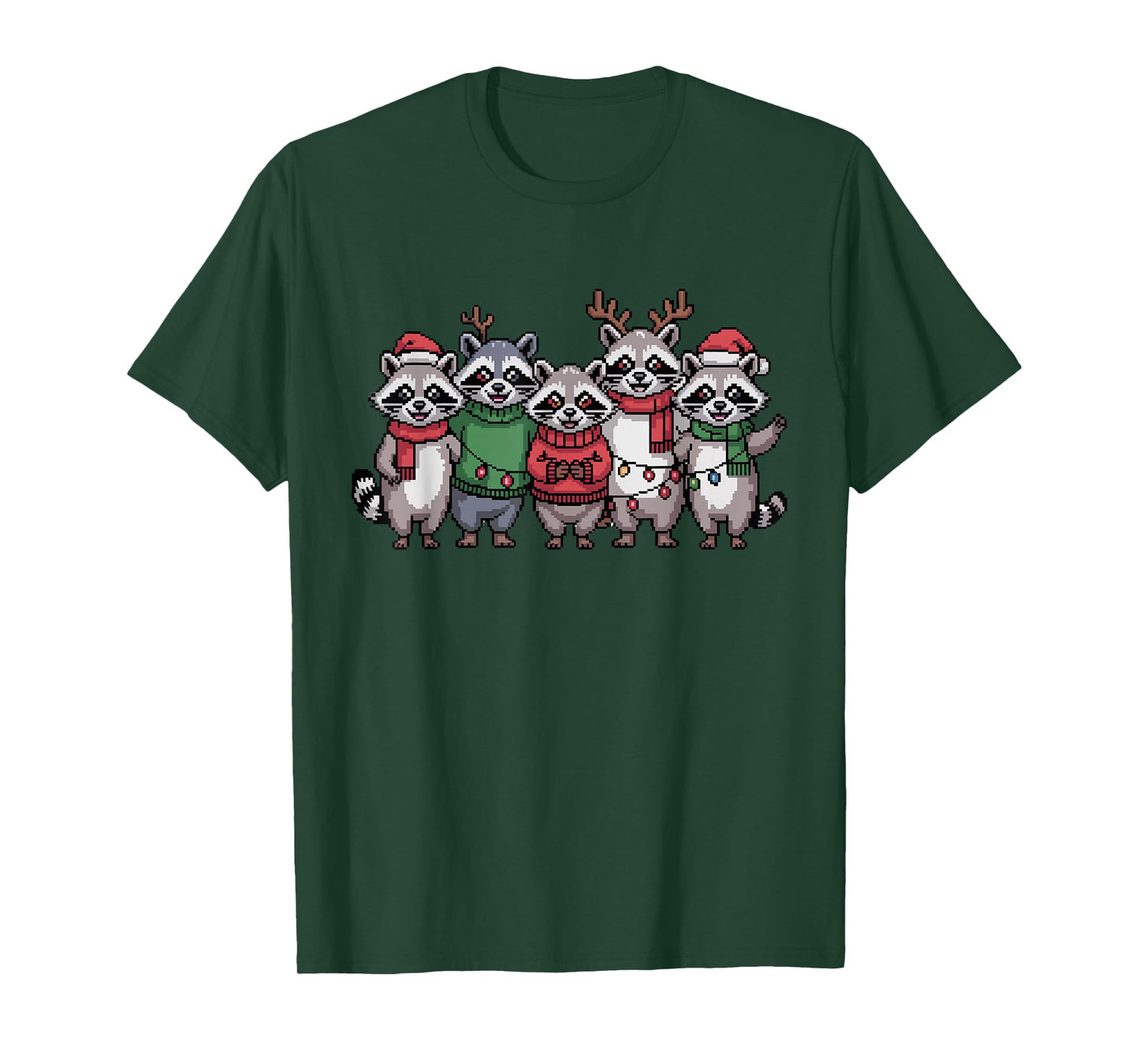 Christmas Lights Raccoon Santa Funny Xmas Tree for Men Women T-Shirt