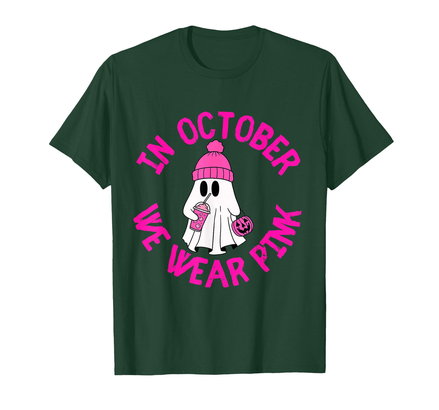 in October We Wear Pink Ghost Breast Cancer Awareness T-Shirt