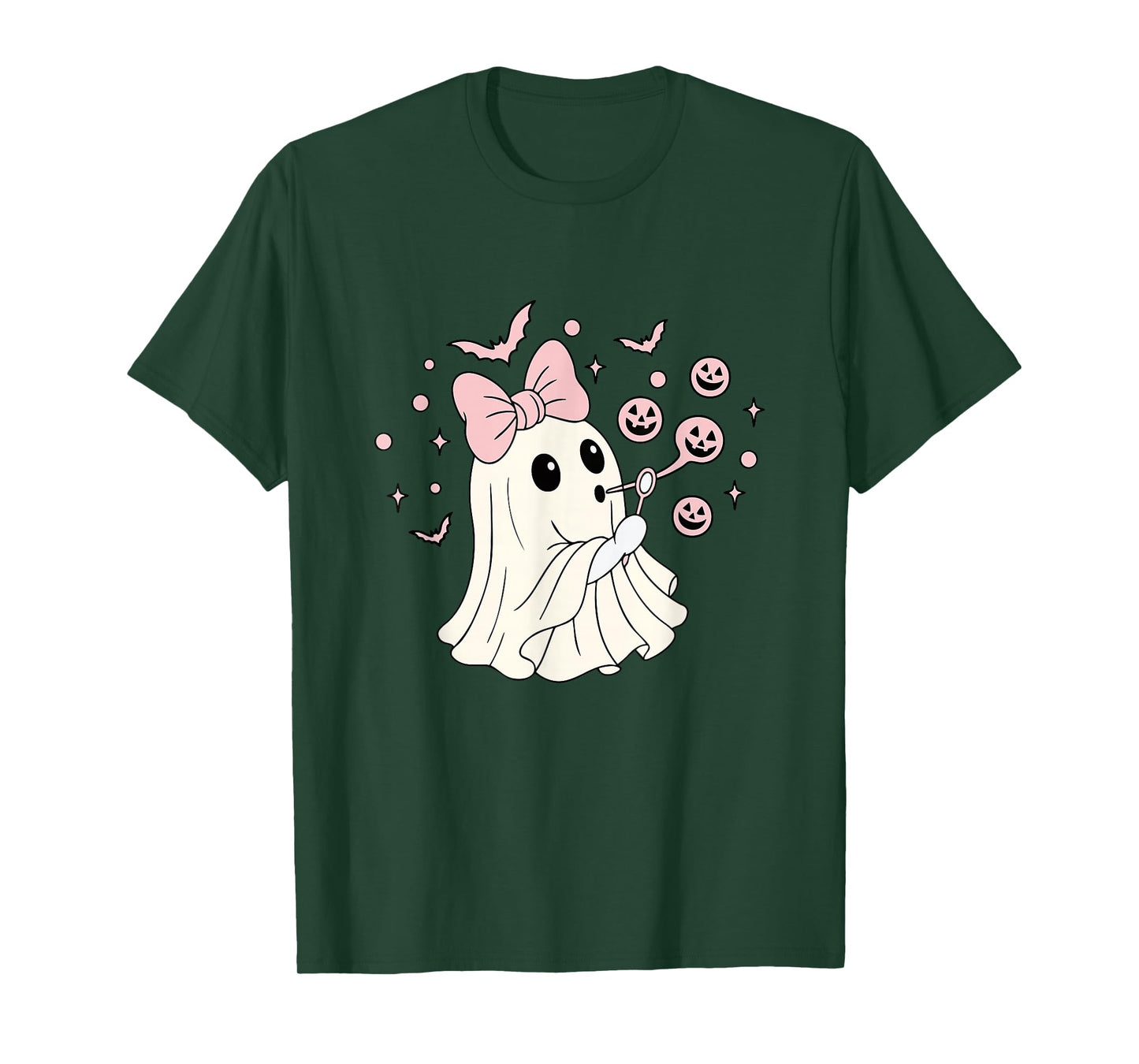 Coquette Ghost Blowing Bubble Halloween Boo-JEE Ghost Womens T-Shirt