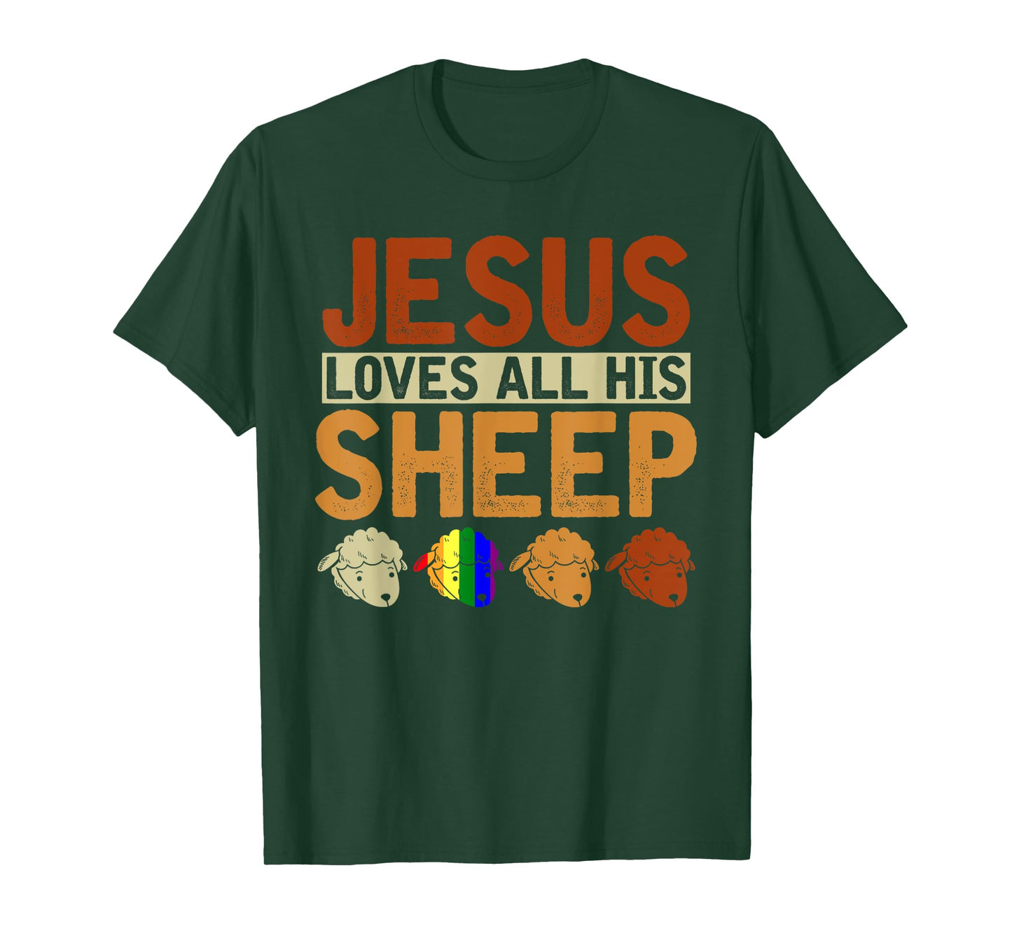 Jesus Loves All His Sheep Christianity Rainbow LGBT Jesus T-Shirt