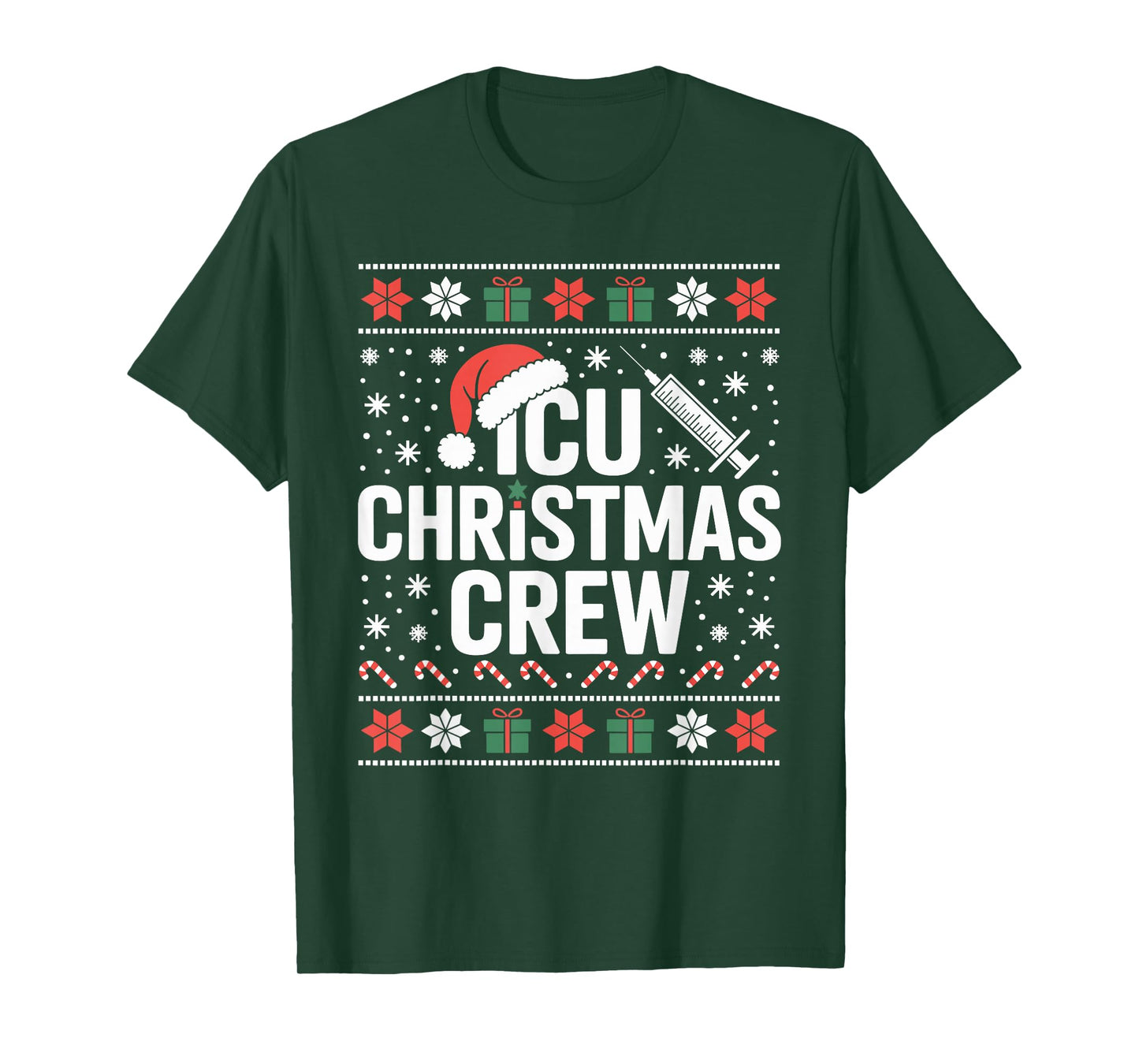 ICU Nurse Ugly Christmas Sweater Critical Care Xmas Nursing T-Shirt