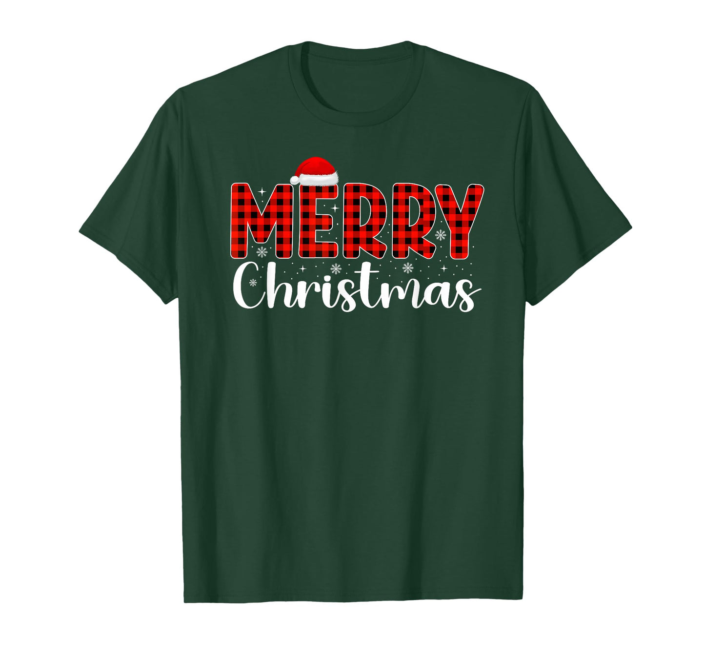 Merry Christmas Buffalo Plaid Red Santa Hat Xmas Pajamas T-Shirt