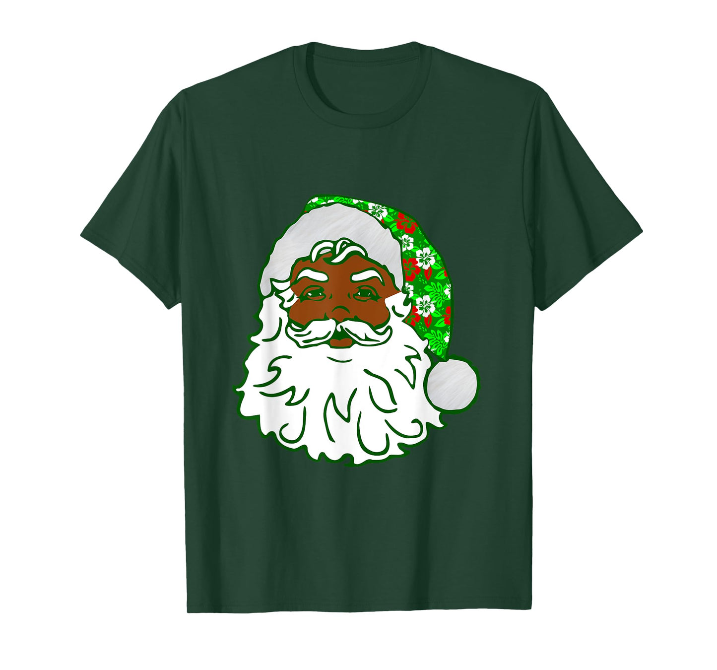 Luau Christmas Hawaiian Black African Santa Hawaii Floral T-Shirt