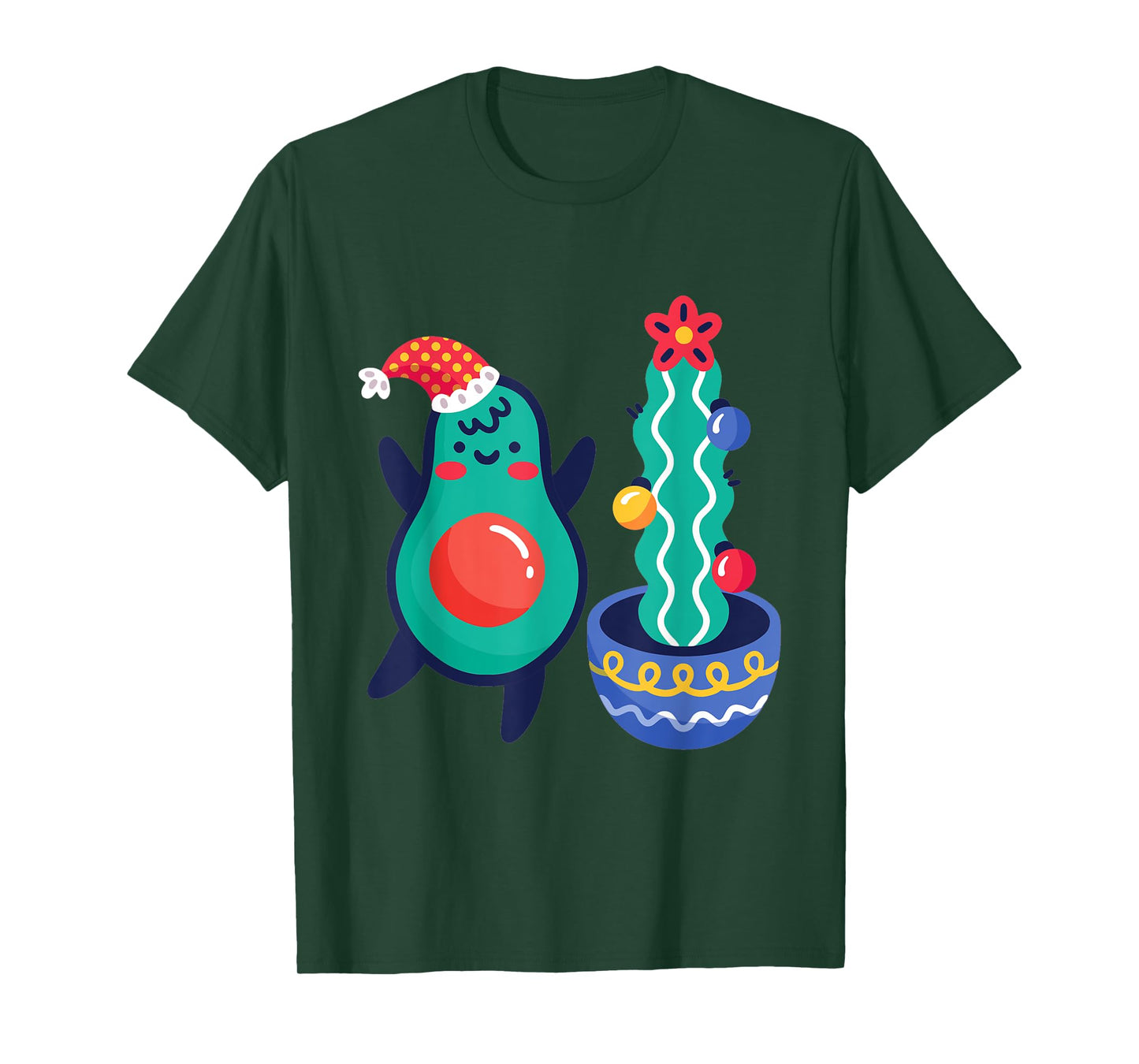 Ugly Christmas Avocado Xmas Cactus Santa Claus Cute Vegan T-Shirt